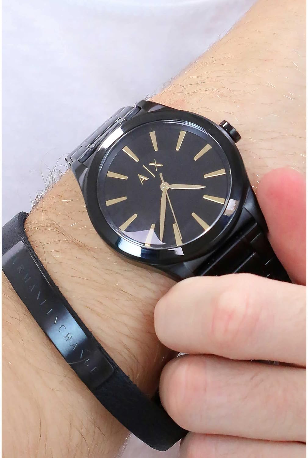 Detalle de Armani Exchange Orologio da uomo, cassa 44 mm, cinturino in acciaio inox, movimento al quarzo a tre lancette