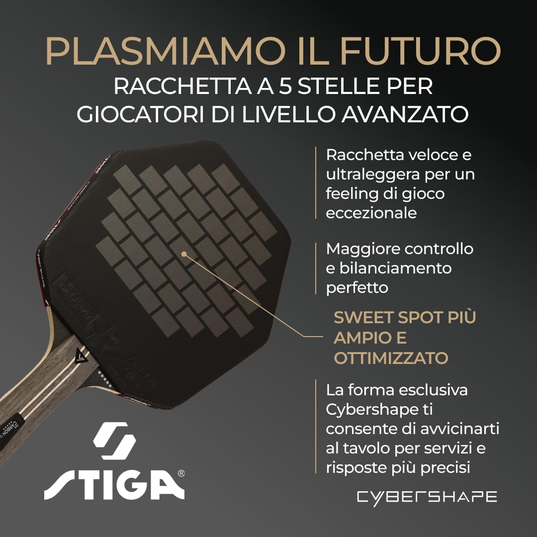 Detalle 2 de STIGA Cybershape Pro Carbon+ racchetta da tennis tavolo a stile offensivo (ITTF) con forma esagonale