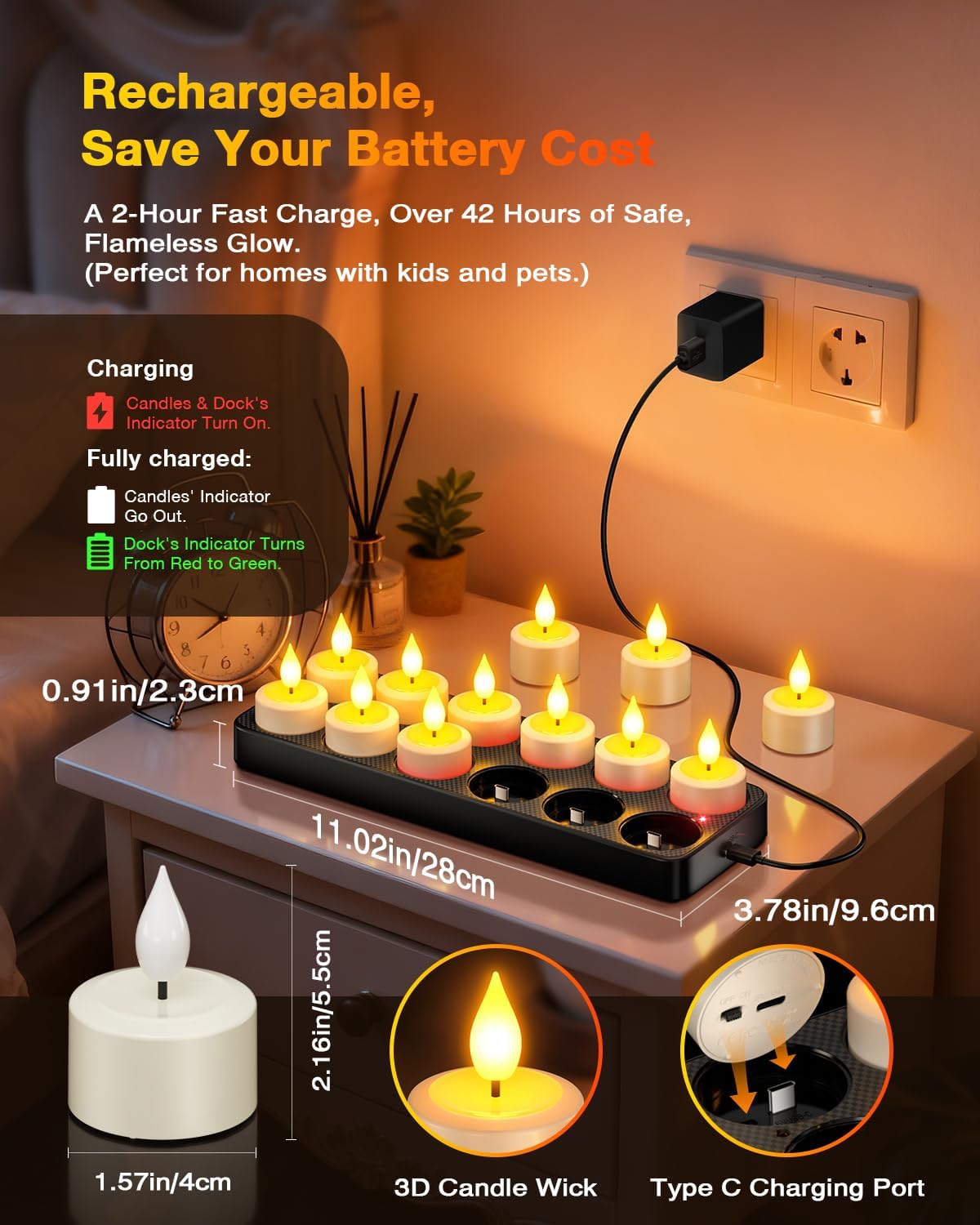 Detalle 2 de Yme 12er LED Teelichter mit Timer 🕯