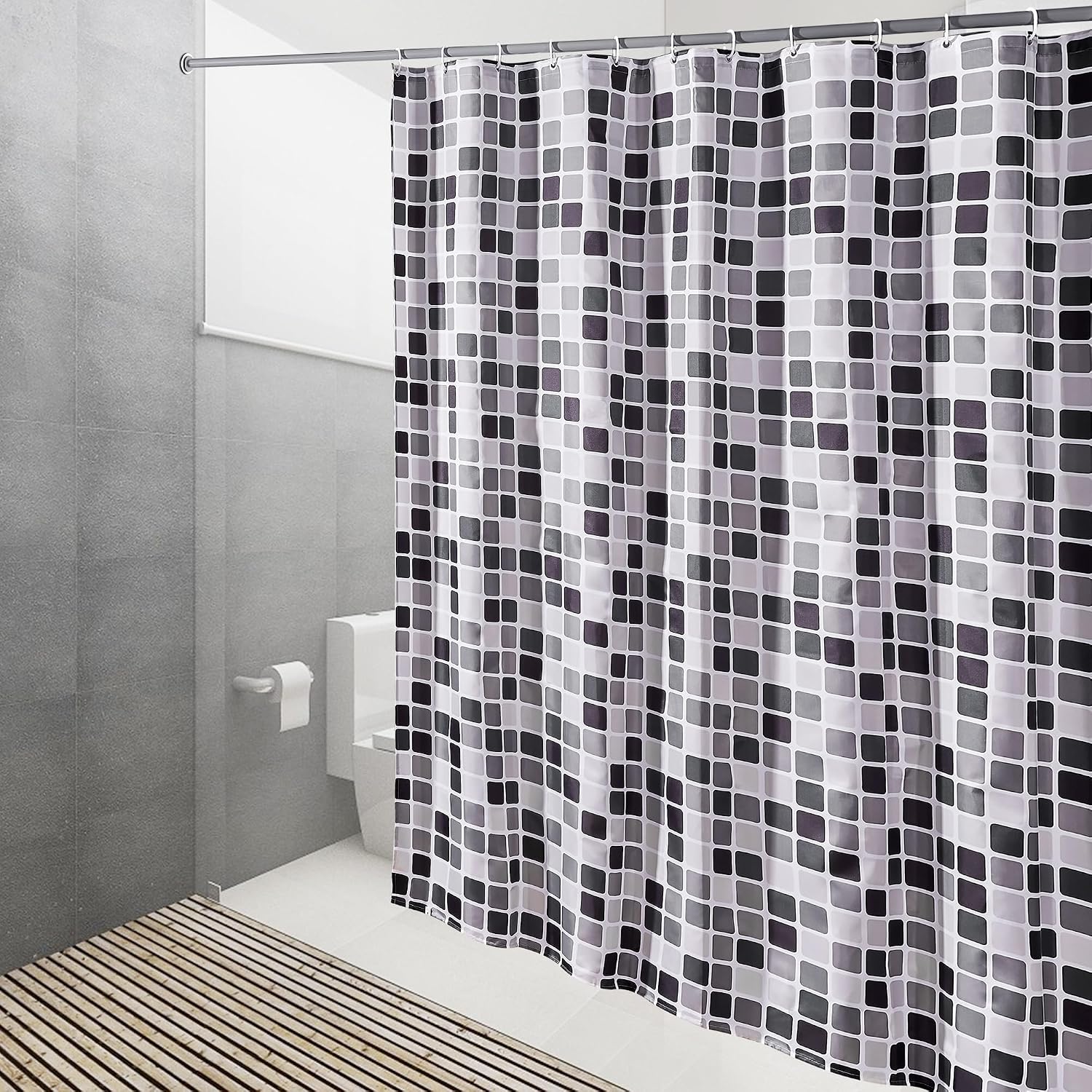 Thumbnail 6 de Rideau de douche DUFU en polyester séchage rapide, semi-transparent 180 x 200 cm (avec 12 crochets)