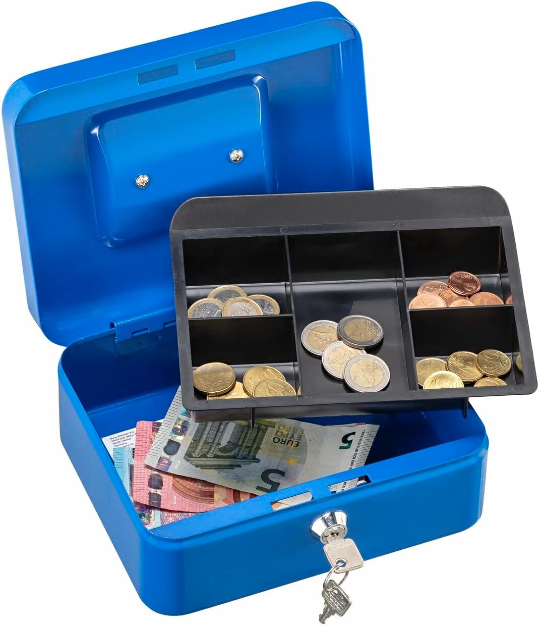 Thumbnail 4 de BURG-WÄCHTER Geldkassette Money 5020, blau – abschließbar mit Schlüssel, Hartgeldeinsatz, Stahlblech