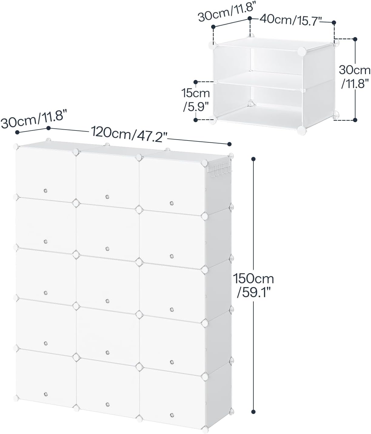 Thumbnail 6 de HOOBRO Scarpiera 15 Scomparti con Sportello: scaffale portascarpe modulare in plastica, bianco, 40 x 30 x 30 cm