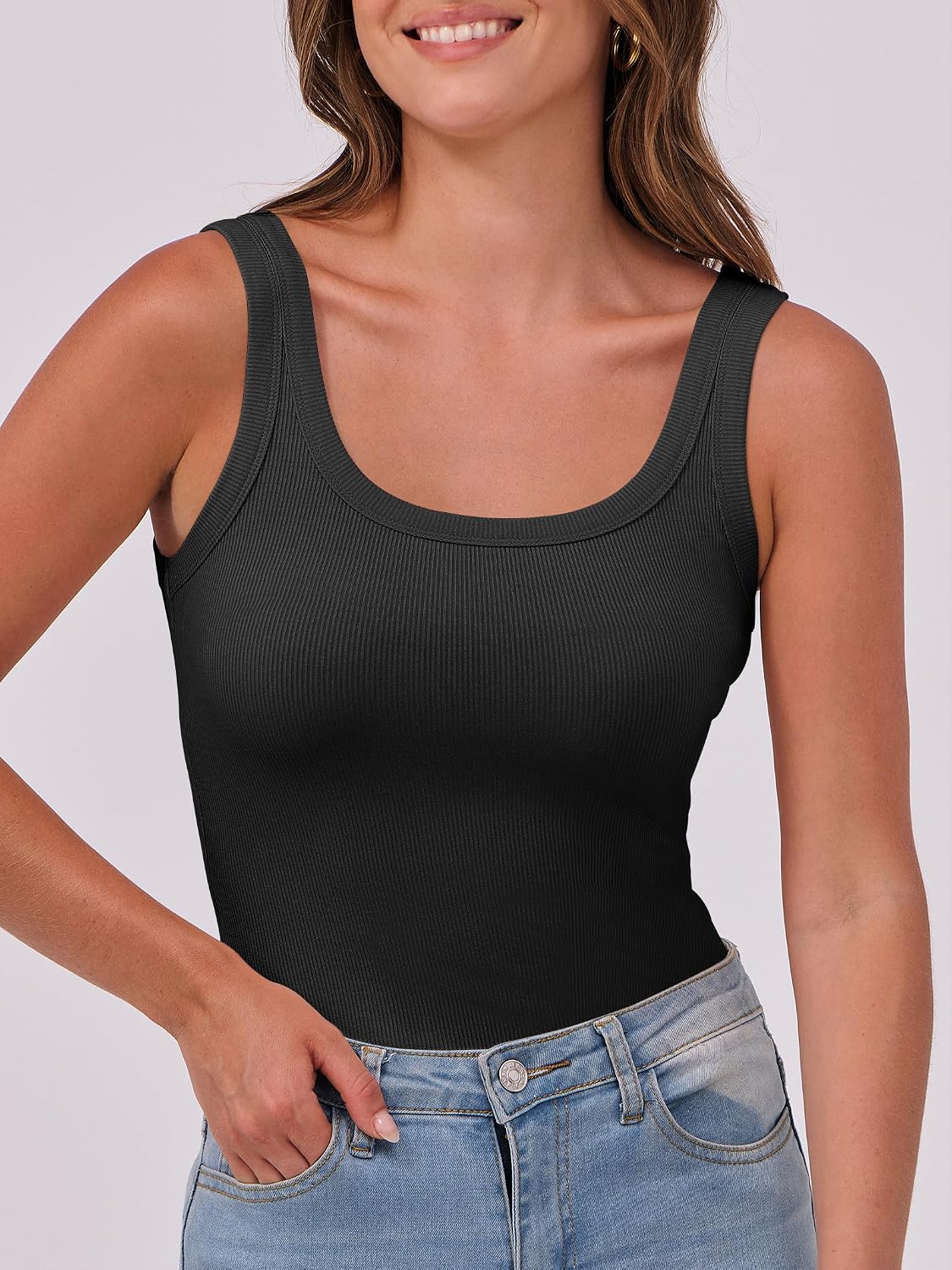 Detalle de ANRABESS Women’s Sleeveless Scoop Neck Tank Top (Ribbed, Fitted Summer Basic)