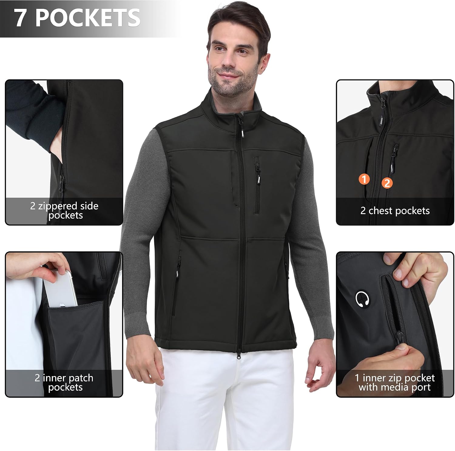 Detalle 1 de Outdoor Ventures Softshell Weste Herren, wind- und wasserdicht