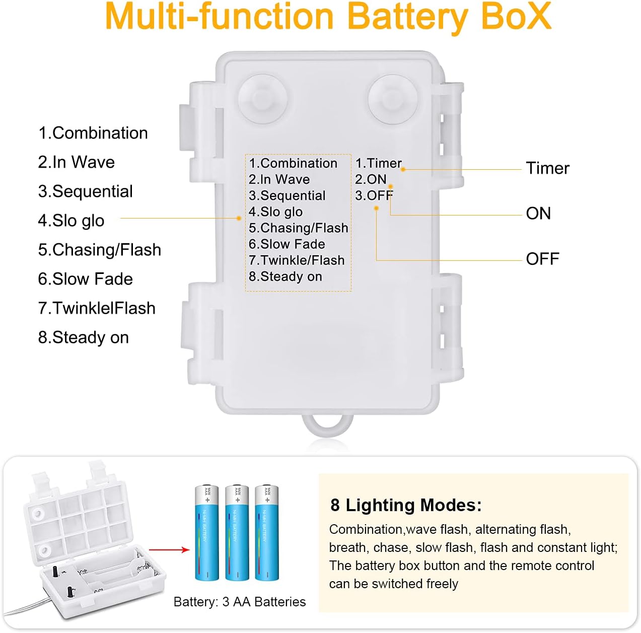 Thumbnail 6 de Hoteril Luci LED Batteria da 15 m con 130 LED e 8 modalità, catena luminosa impermeabile IP65