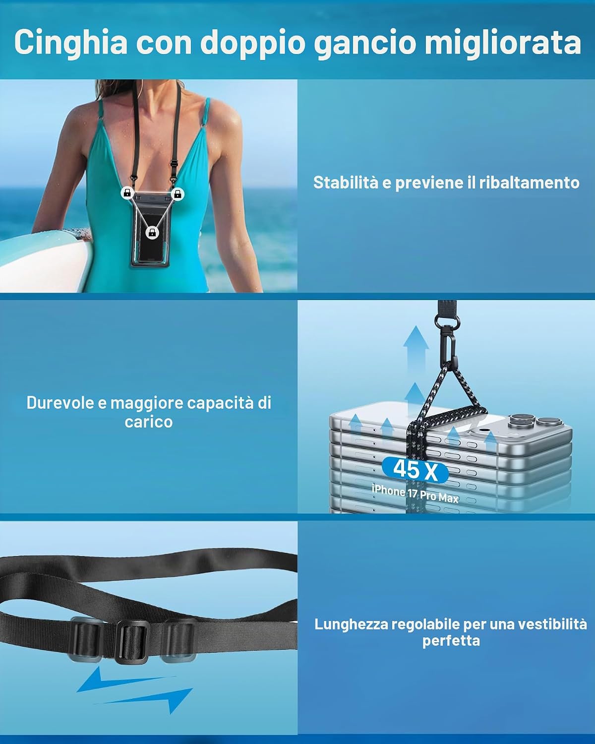 Thumbnail 4 de YOSH Custodia Impermeabile per Smartphone fino a 7,5" – Doppie Tasche 3D, IPX8, Subacquea per iPhone/Samsung e altro