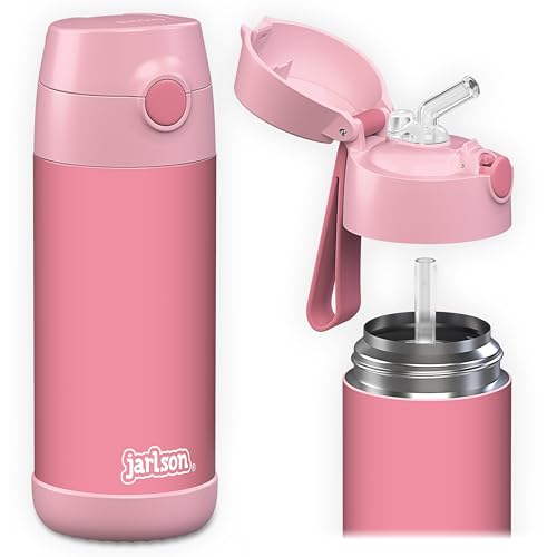 Detalle de Jarlson Gourde Enfant CHARLI 350ml – Bouteille isotherme anti-fuite avec paille, Rose, inox 304