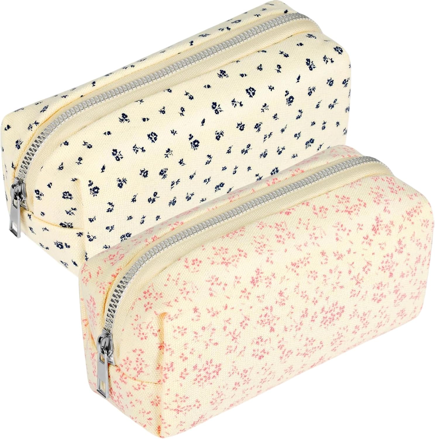 Detalle de AddLotLot 2 PCS Floral Pencil Cases with Zipper – Durable Canvas, Stylish Black & Pink Set