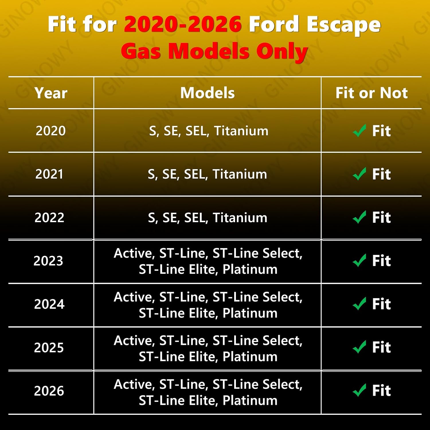 Thumbnail 1 de GINOWY Ford Escape Floor Mats 2020-2026