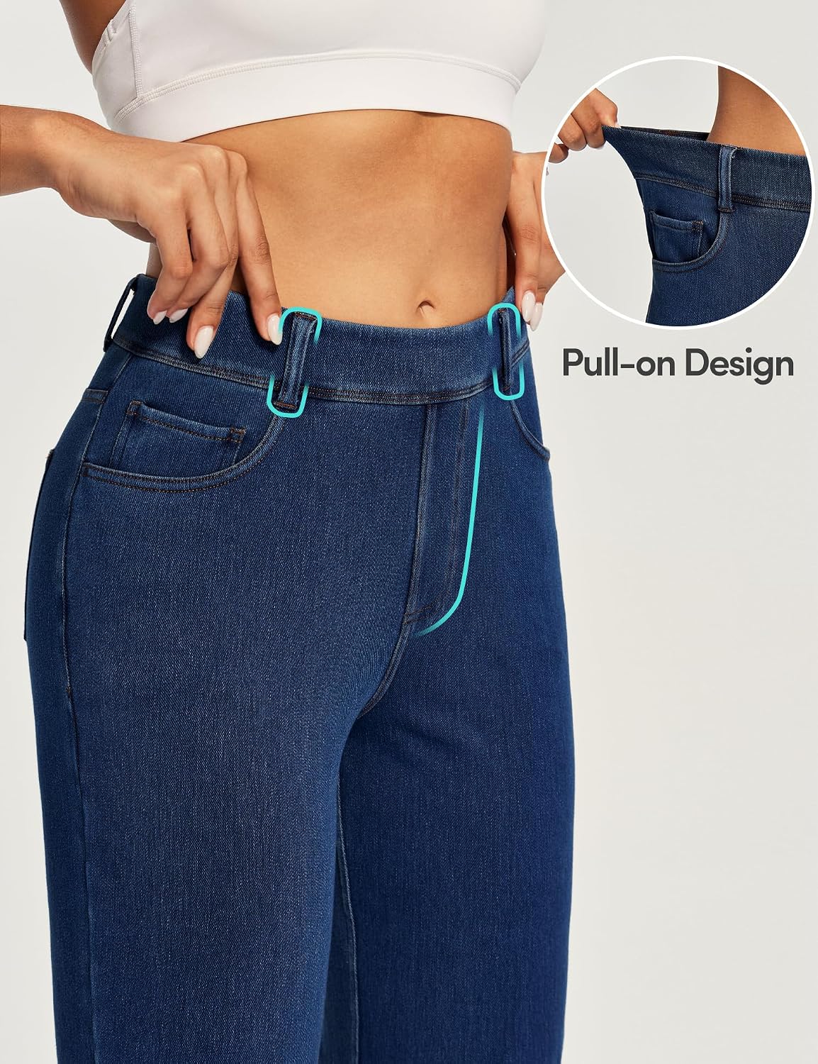 Detalle de IUGA Straight Leg Jeans for Women: Cloud-Like Stretch Pull-On High-Waisted Jeans