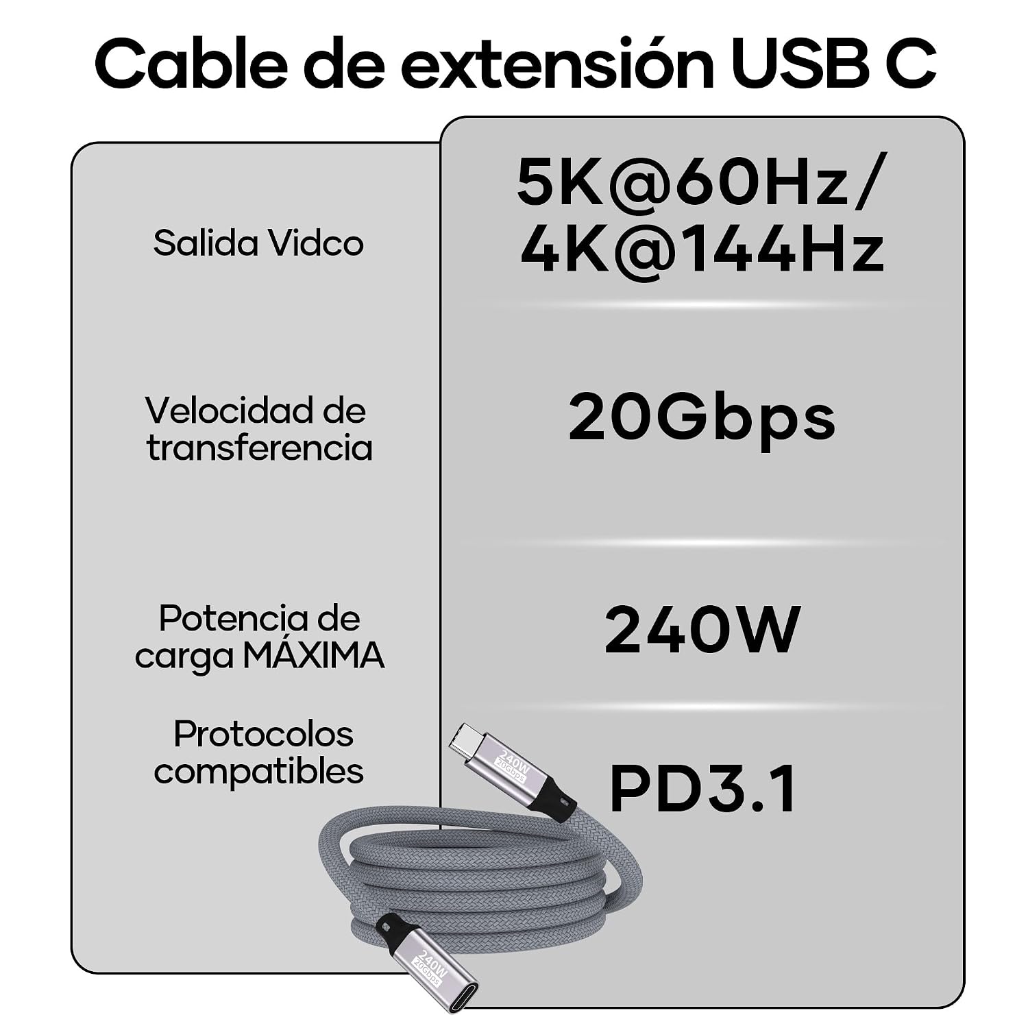 Thumbnail 4 de Cable USB C 1M 20 Gbps 240W - Compatible iPhone y MacBook 🔌