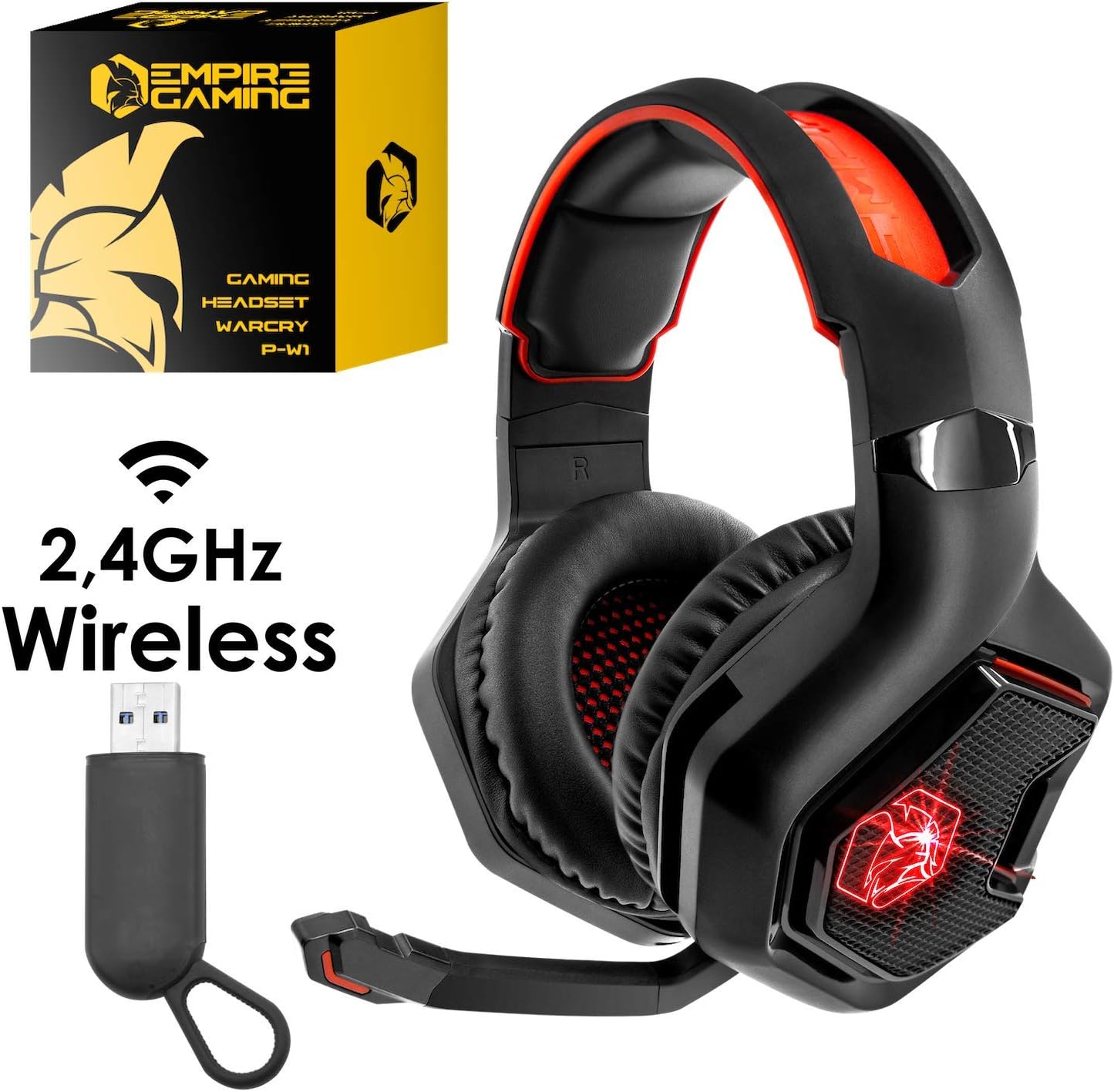 Thumbnail 1 de EMPIRE GAMING WarCry P-W1 Cuffie Gamer Wireless 2,4 GHz con microfono e LED rosso