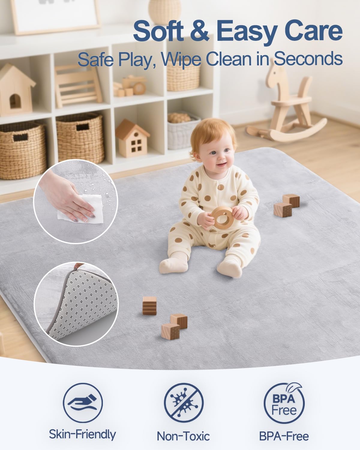 Thumbnail 2 de SEPARO Thick Baby Play Mat for Floor 50 x 50 - Ultra Soft Memory Foam Crawling Mat (Grey)