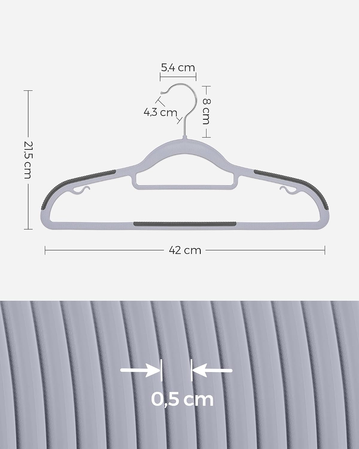 Detalle 2 de SONGMICS CRP20G50 kleerhangers, set van 50, 42 cm, antislip en draaibare haak