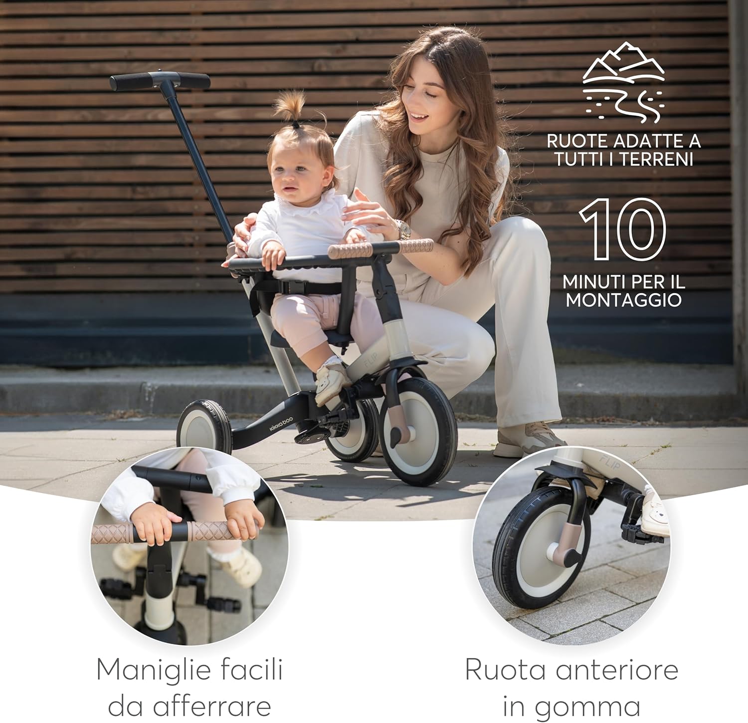 Detalle 2 de KikkaBoo Triciclo Evolutivo 5 in 1 FLIP: triciclo e passeggino che cresce con 1–5 anni