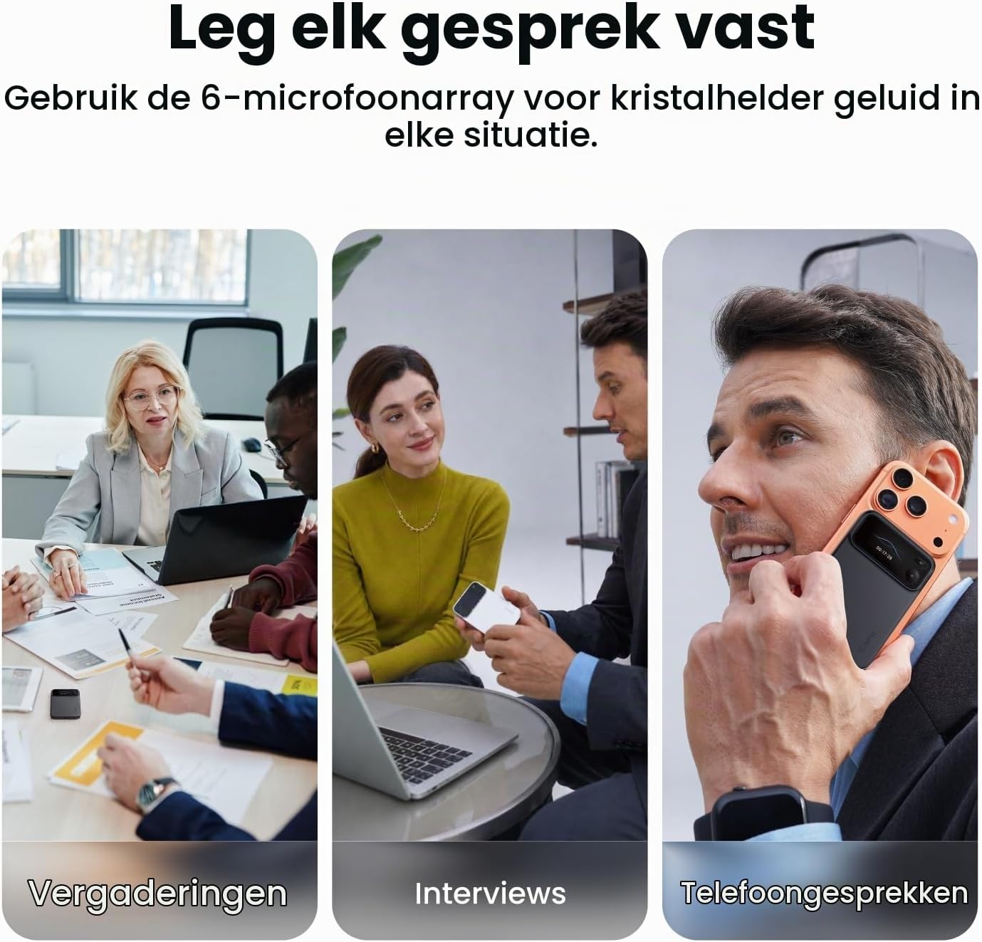 Thumbnail 6 de comu TN20-CA-BL AI-dicteerapparaat met 16 GB opslag en 6-microfoonmatrix