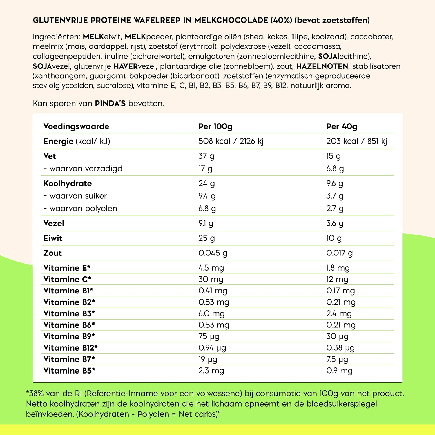 Detalle 2 de N!CK'S Hazelnoot-eiwitwafelrepen, 25% eiwit, glutenvrij, 24 x 40 g