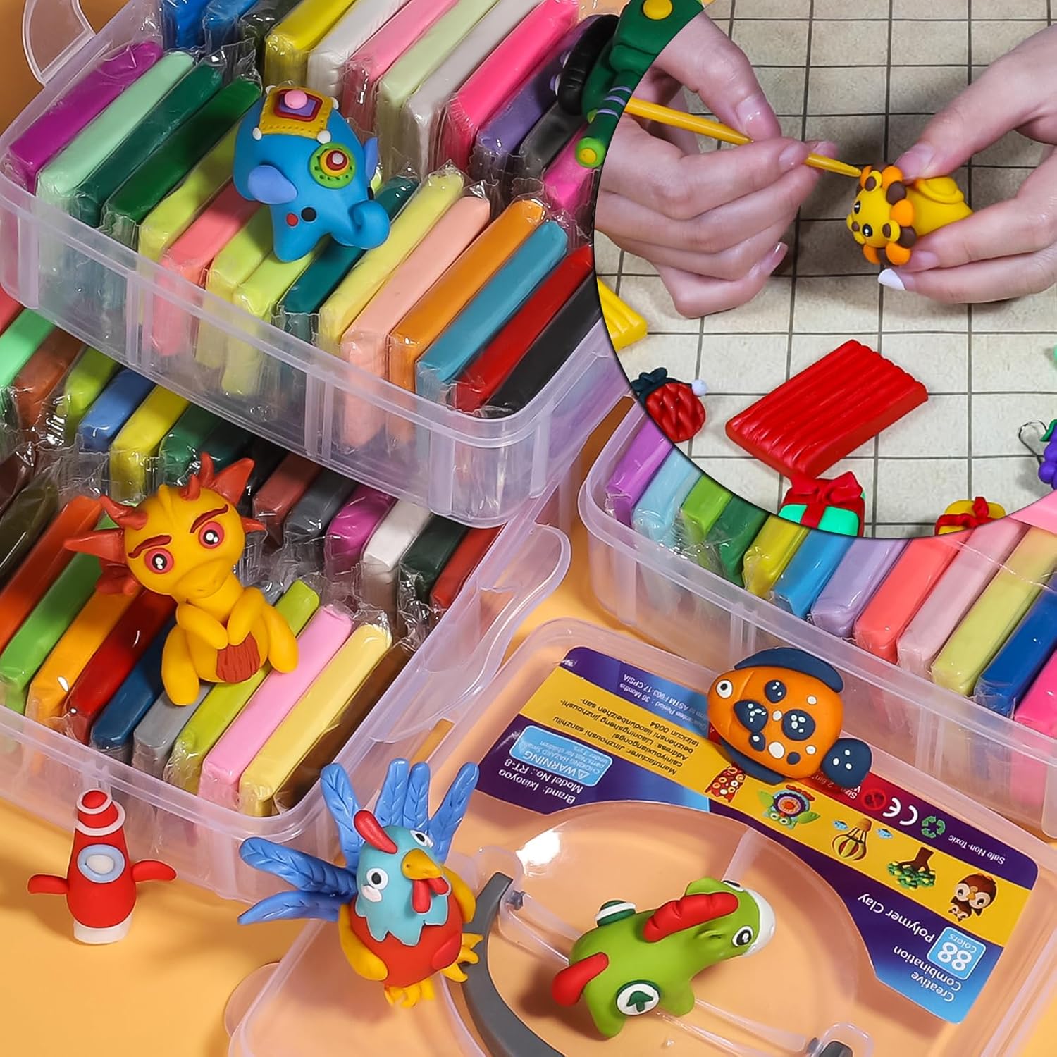 Thumbnail 1 de Ixiaoyoo 88 Colors Polymer Clay Set with Tools – Non-Toxic Oven Bake Modelling Kit