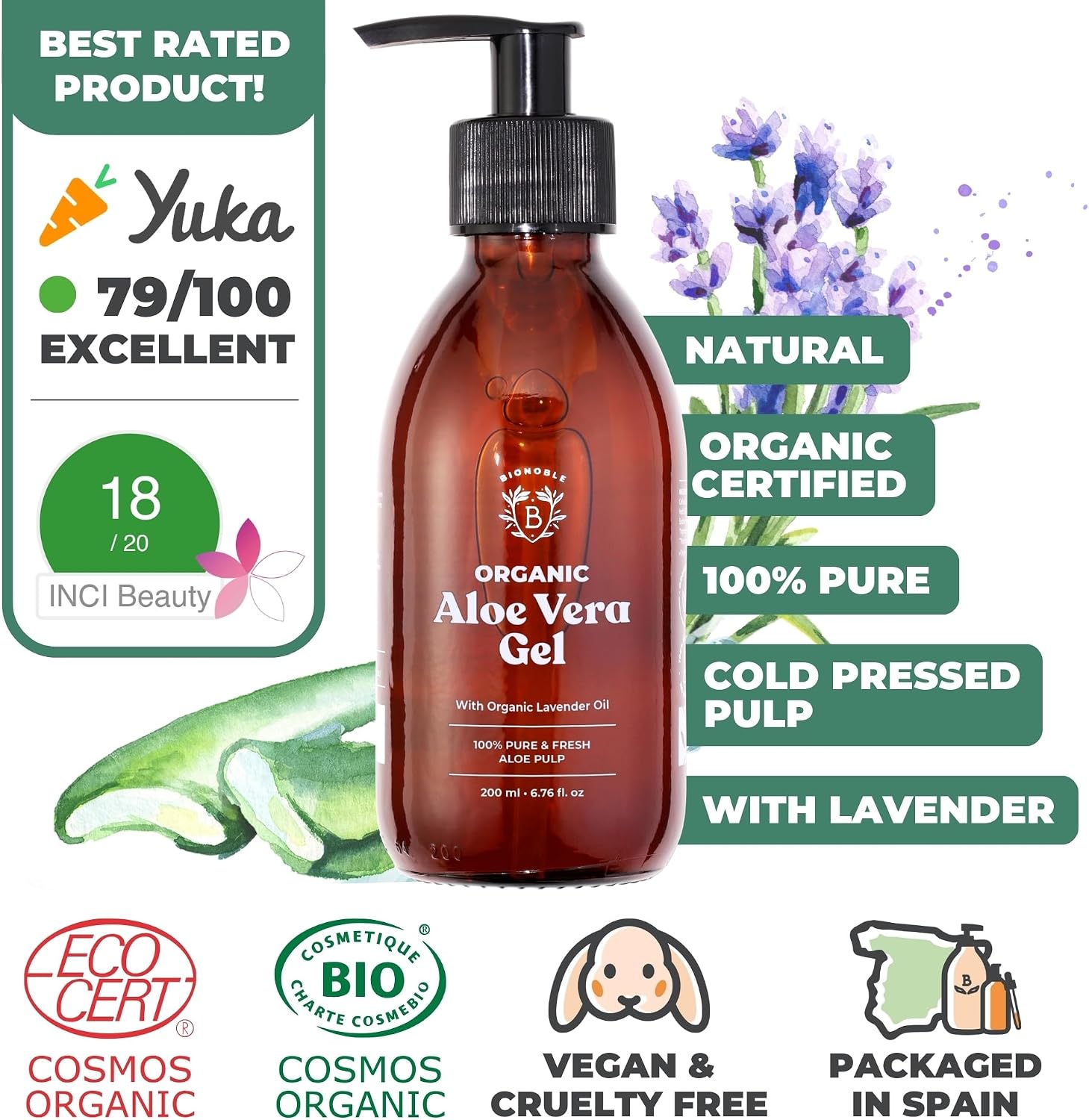 Thumbnail 1 de BIONOBLE Aloë Vera Gel Bio 97% voor gezicht, haar en lichaam, 200 ml
