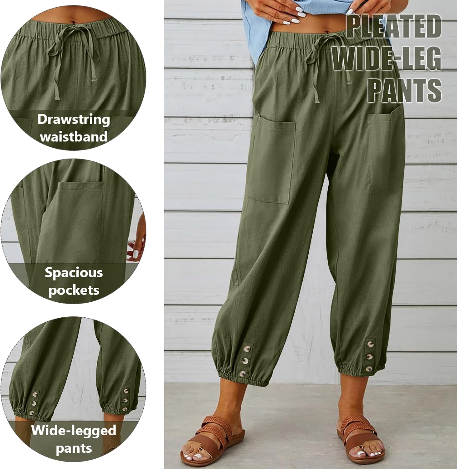 Thumbnail 5 de CrystErzoix pantaloni donna estivi leggeri in cotone a 7/8, gamba larga e vita elastica