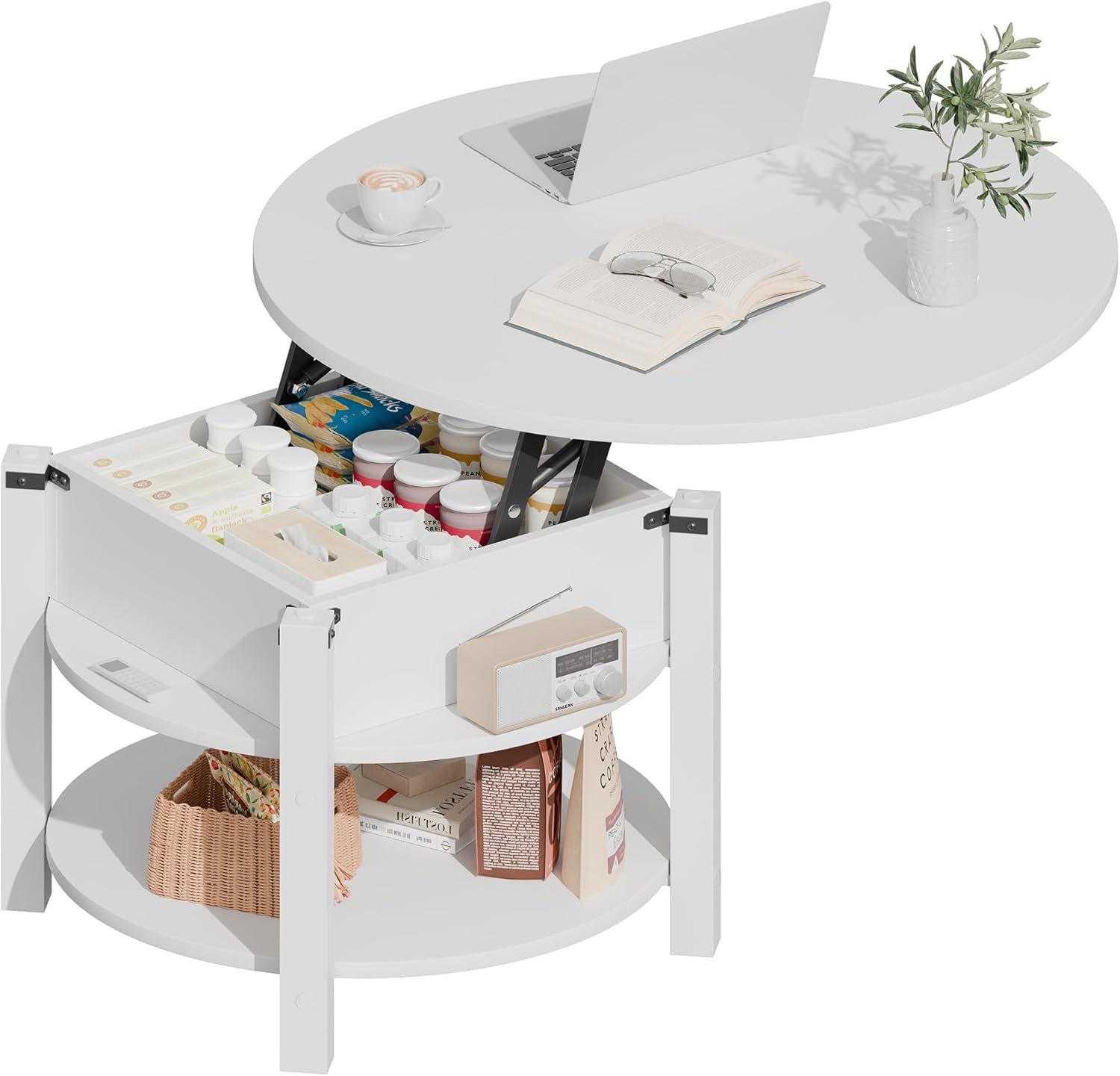 Detalle de ELUCHANG Table Basse avec Rangement Caché 2-en-1 — 80x80 cm, Blanc