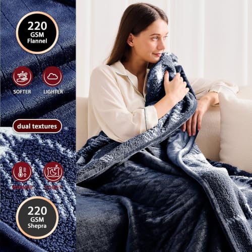 Detalle 2 de Homemate Corded Heated Throw with Flannel, Sherpa and 5 Heat Settings