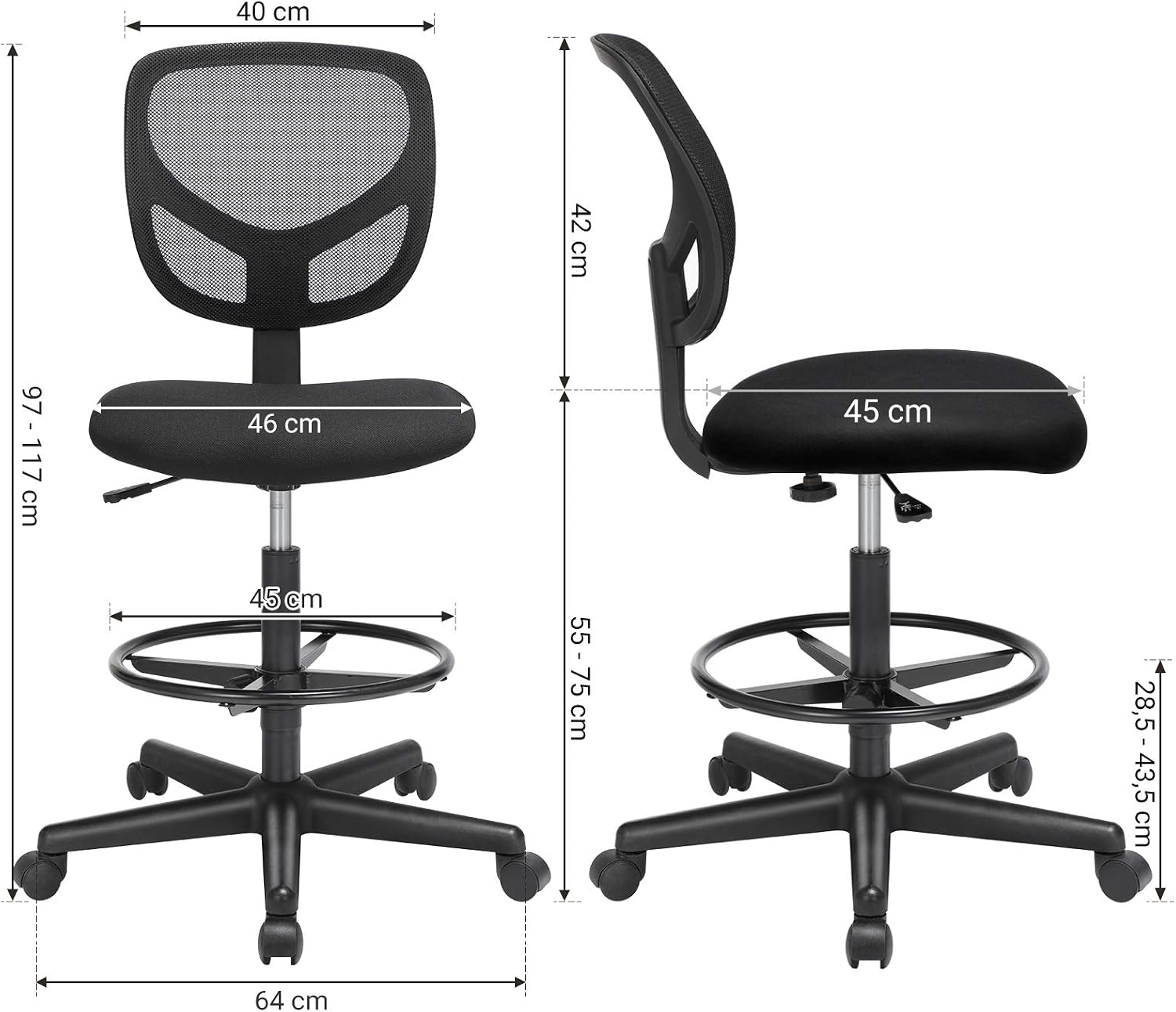 Detalle de SONGMICS OBN15BK Sedia a rete ergonomica 120 kg