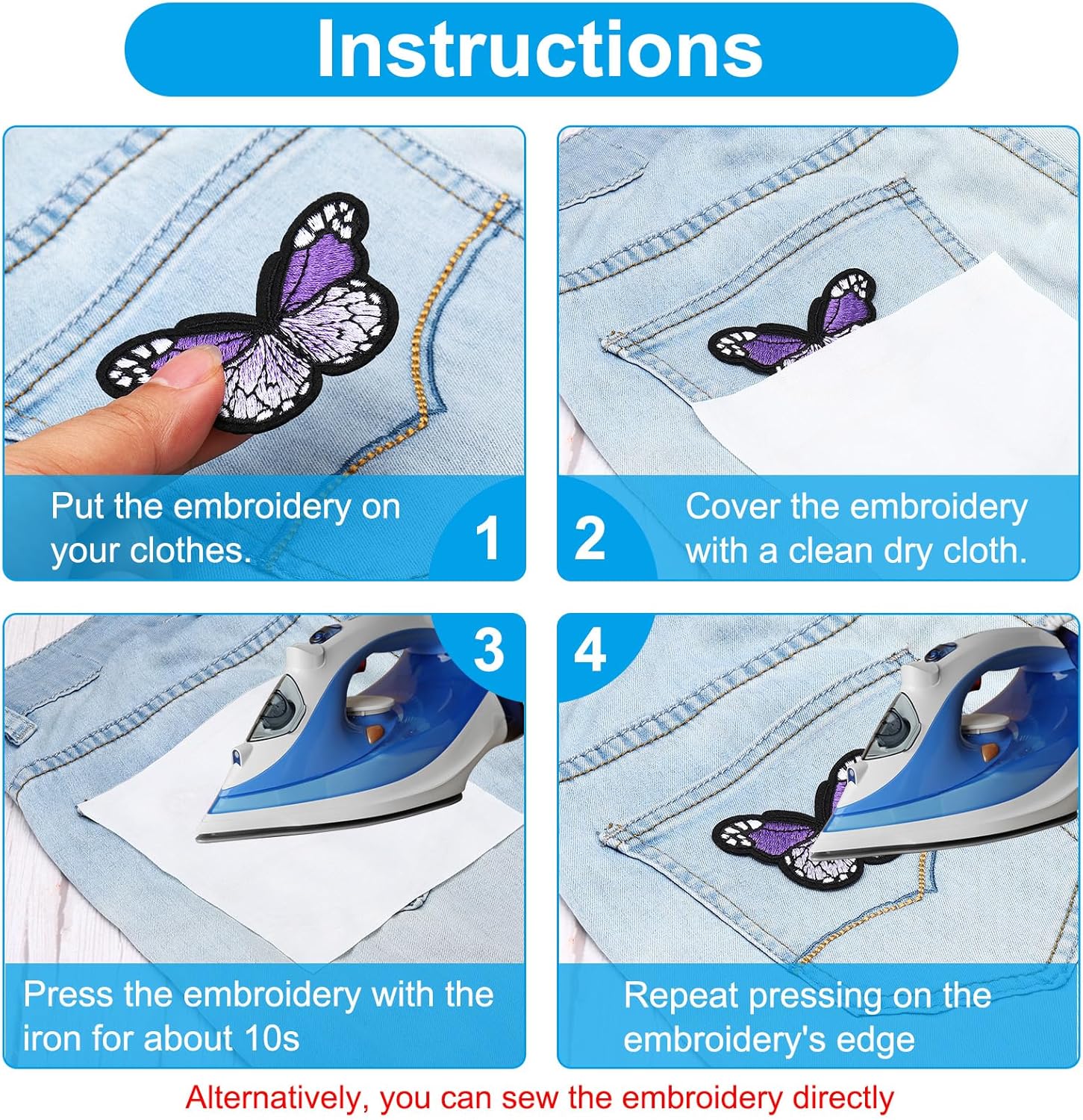 Thumbnail 2 de PATIKIL Butterfly iron on patch set (5 pcs) – purple embroidered applique for repairing and decorating