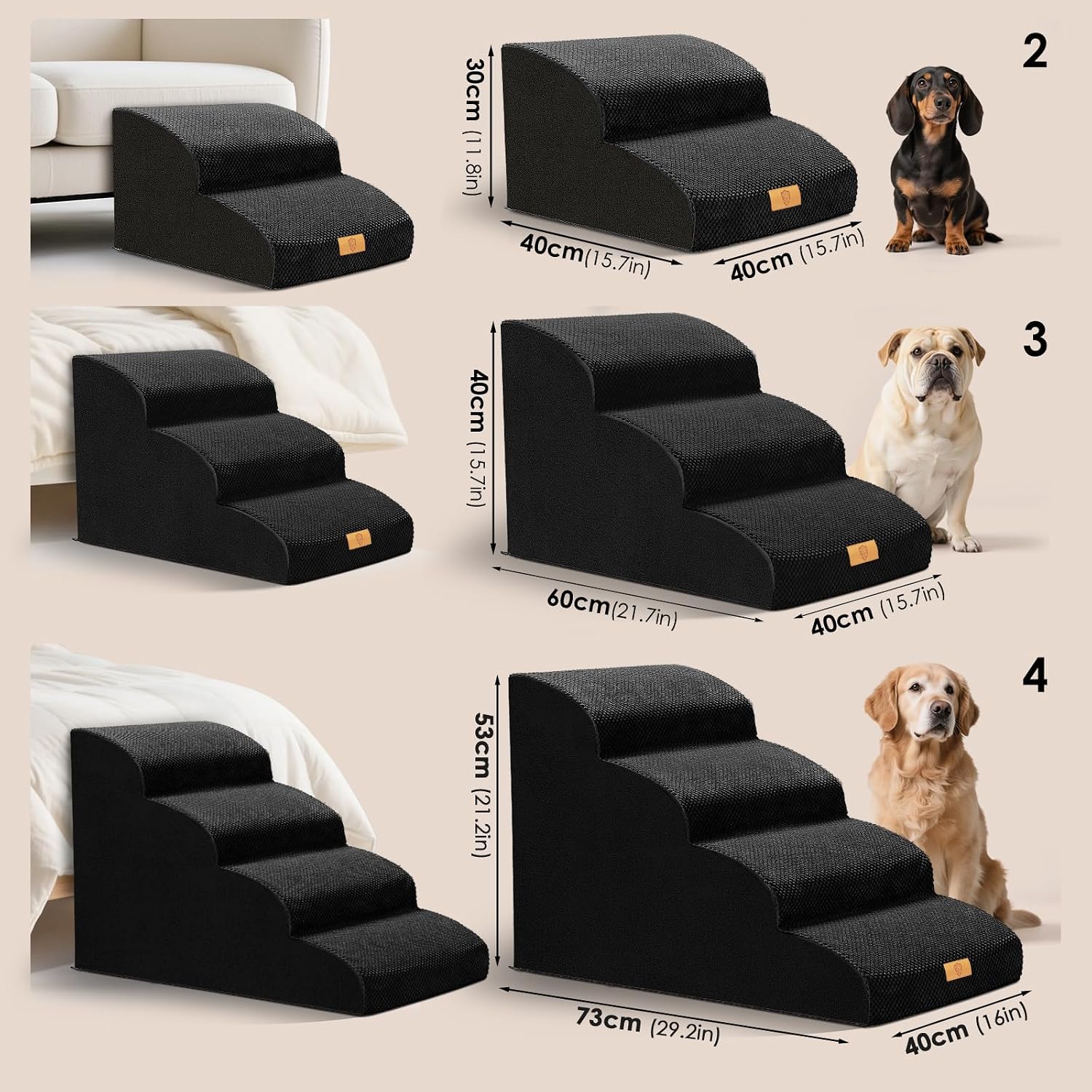 Thumbnail 1 de Thihome Hundetreppe 3 Stufen – rutschfest, 60x40x40 cm, für kleine Hunde und Katzen