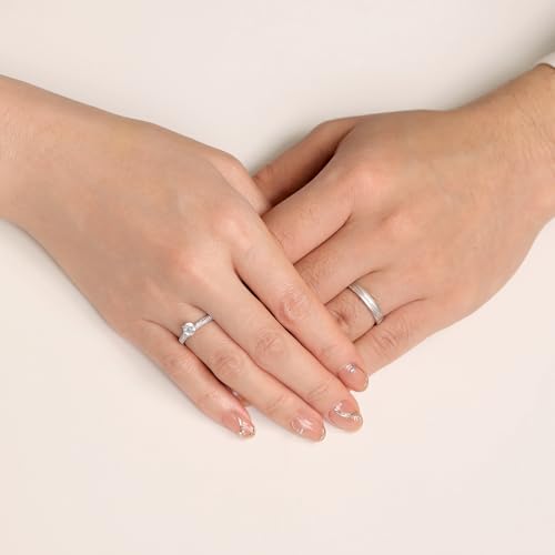 Detalle de Meissa Anillos Promesa – Juego de Dos Alianzas de Plata 925 para Pareja