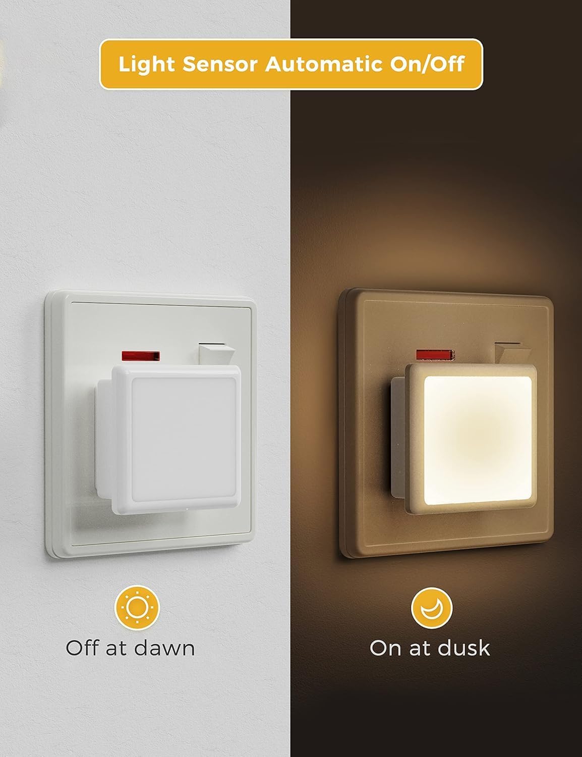Detalle 2 de LOHAS-LED Night Light 4 Pack: Dusk-to-Dawn Plug-in Wall Lights (3000K Warm White)