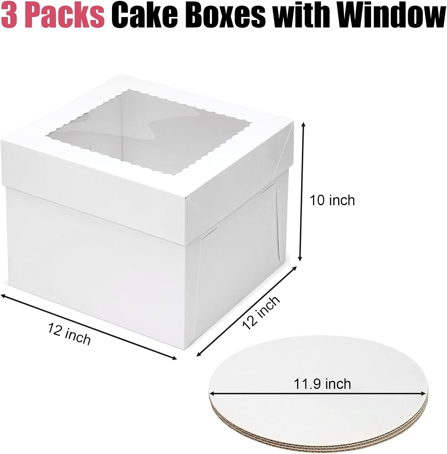 Detalle 2 de HOLEVINT Cake Boxes, 12x12x10 Inches