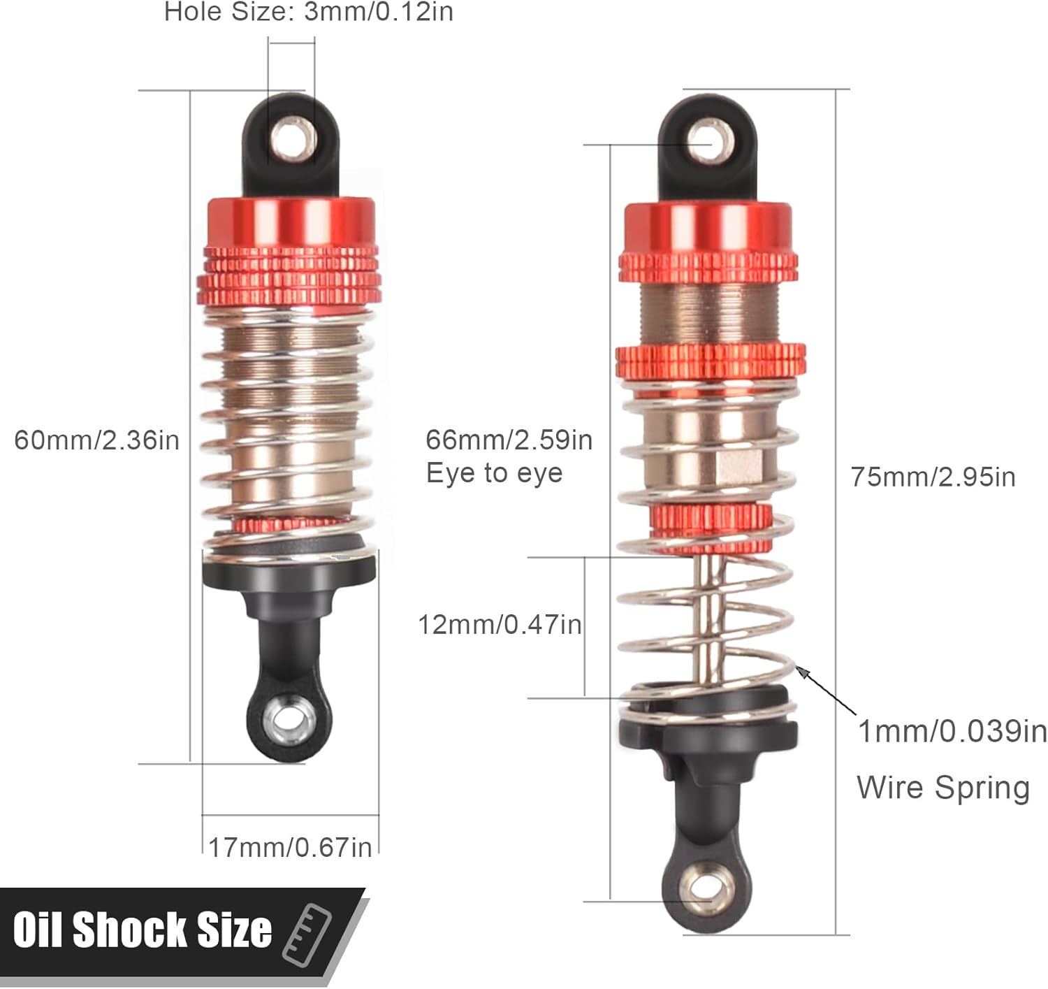 Thumbnail 1 de RcThjia Upgraded Oiled Shocks Set (66mm/72mm) Aluminium Oil Shock Absorber for 1/12–1/16 RC Cars
