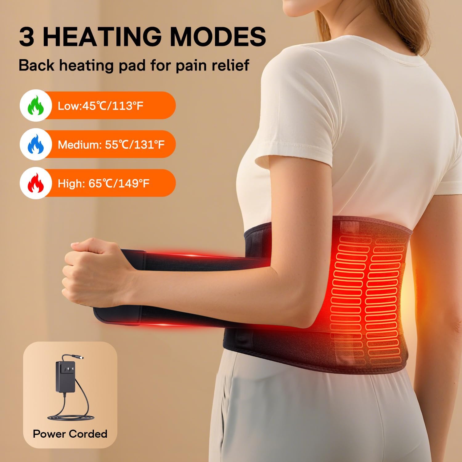 Thumbnail 1 de ALLJOY 170CM Heat Pad for Back Pain Relief: Plug-in Waist Belt with 3 Heat Levels & 5 Vibration Modes