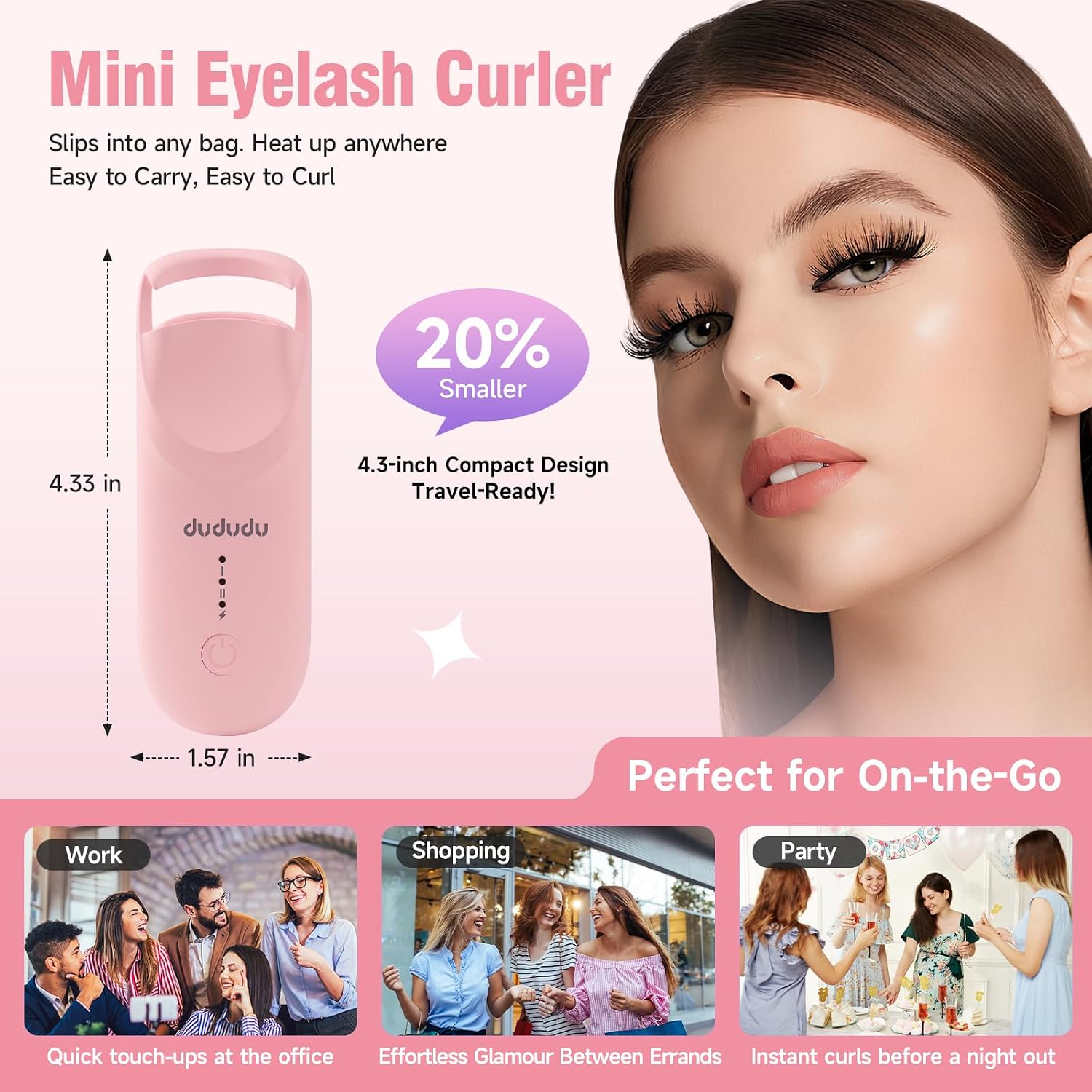 Detalle 2 de DUDUDU Heated Eyelash Curler, Type-C Rechargeable with 2 Heat Settings