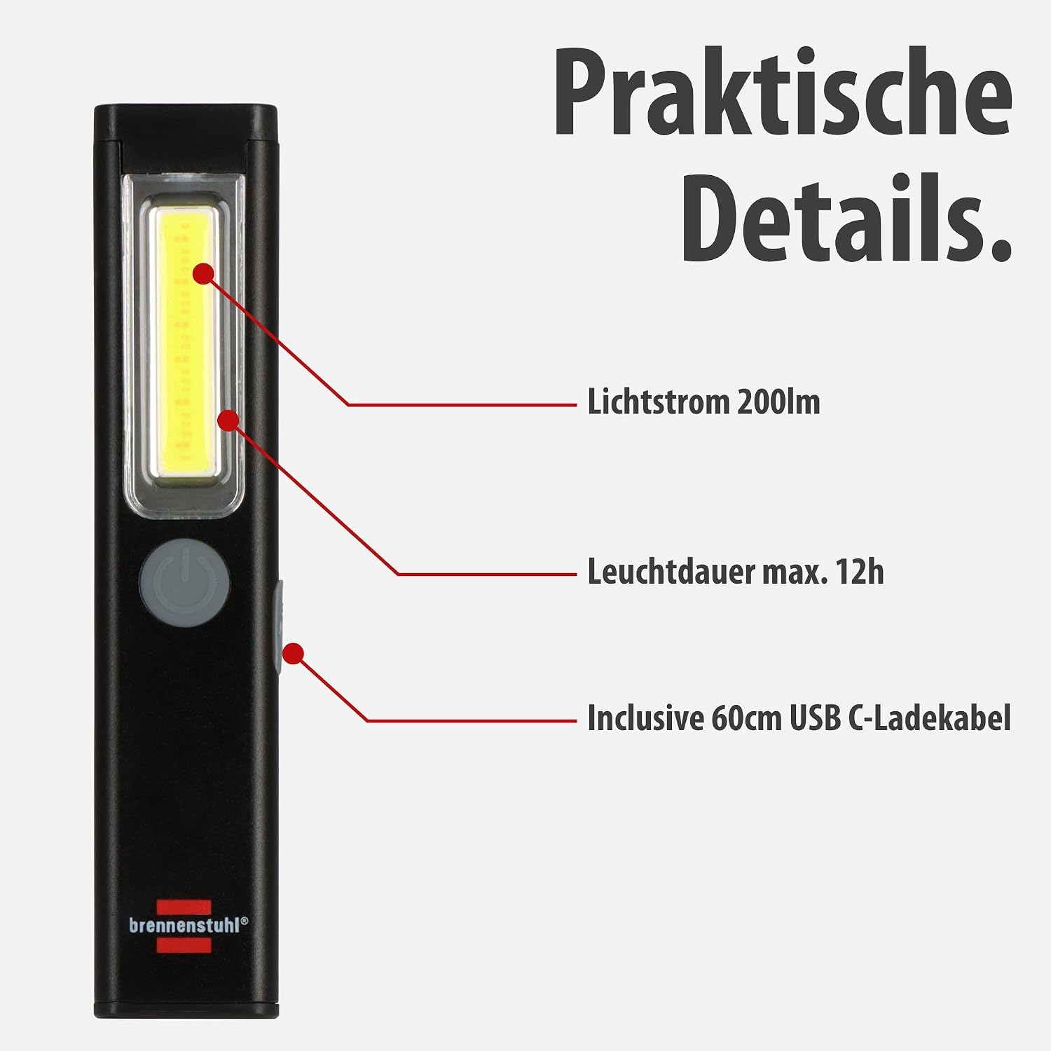 Detalle de Brennenstuhl LED Akku Handleuchte PL 200 AC/LED Taschenlampe – 200 lm