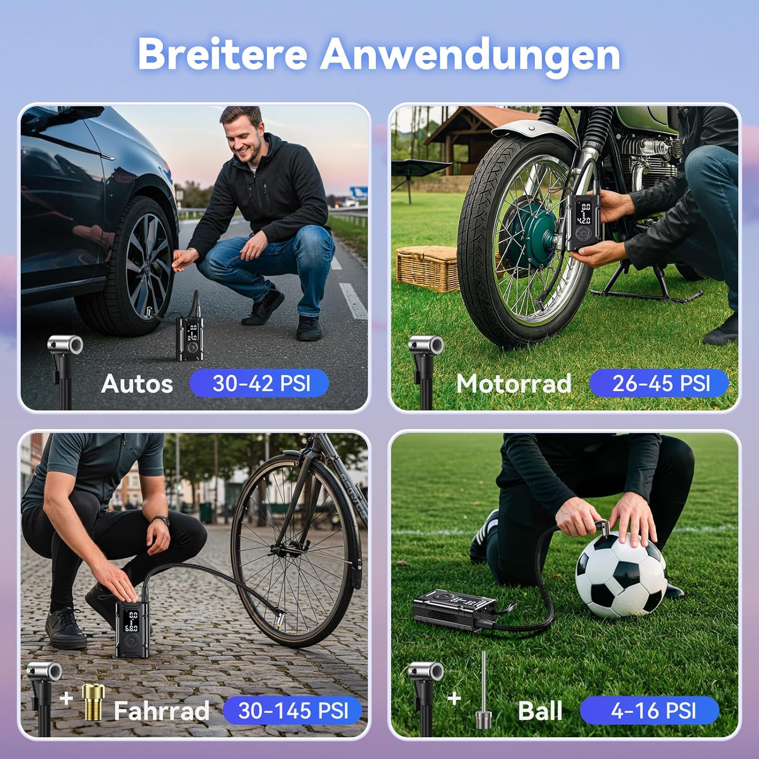 Thumbnail 6 de Kabellose elektrische Luftpumpe (Akku-Kompressor) für Fahrrad, Auto und Motorrad – 150 PSI, digital mit Sensor