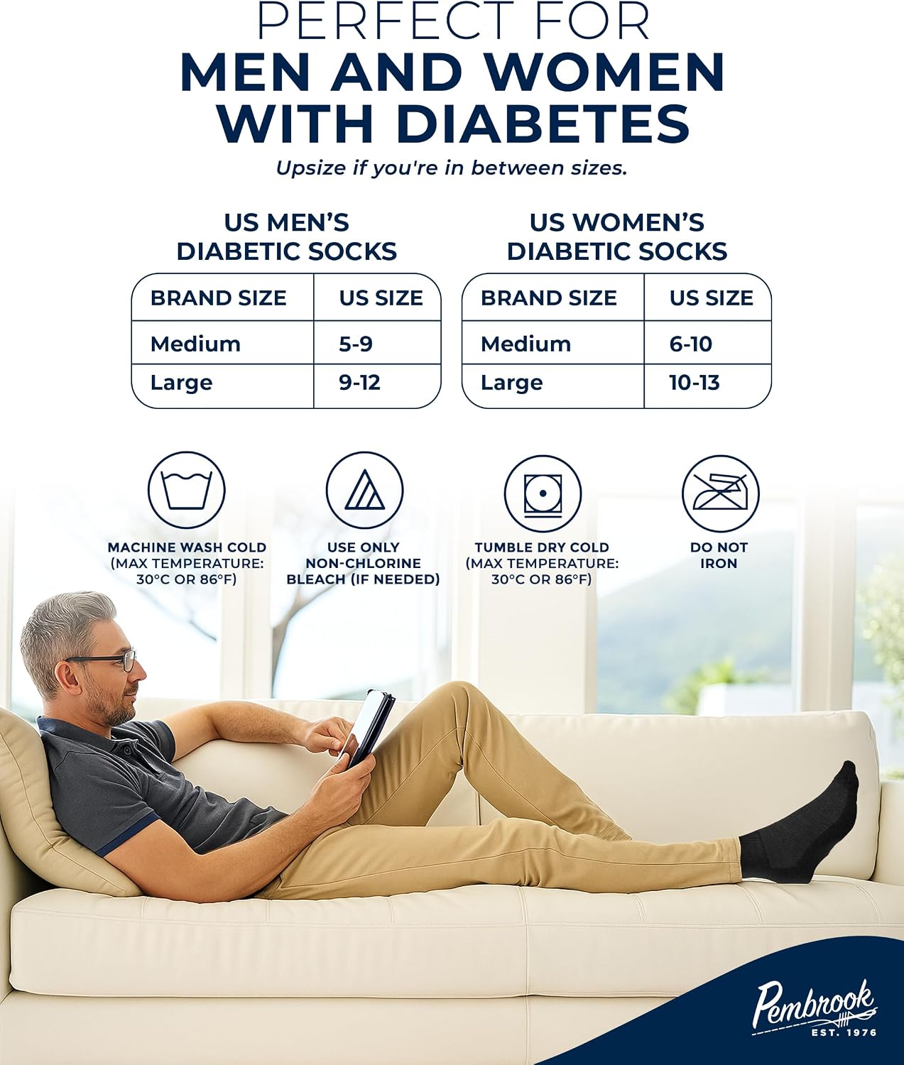 Detalle de Pembrook Ankle Diabetic Socks for Women & Men — 6 Pairs, Wide Non-Binding Quarter Length with Bamboo Comfort