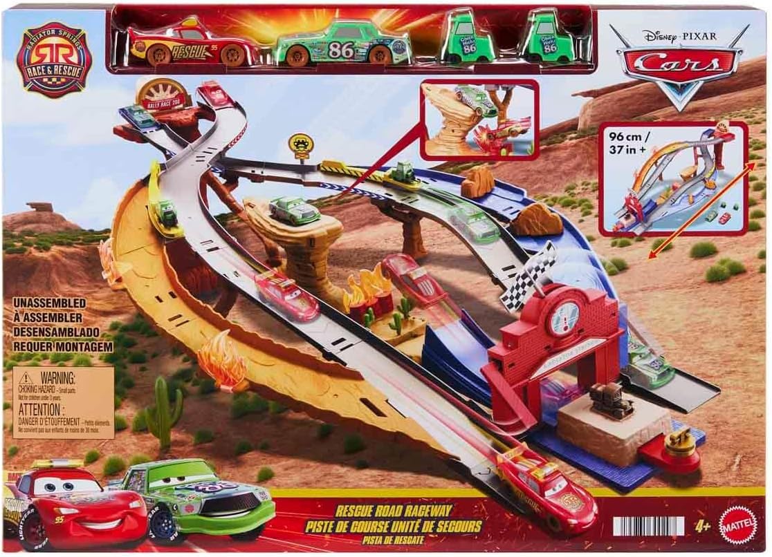 Thumbnail 6 de Mattel Cars Coffret Piste de Course Rescue Road Course (Radiator Springs) avec Flash McQueen, Chick Hicks et 2 véhicules Pitty – JFL57