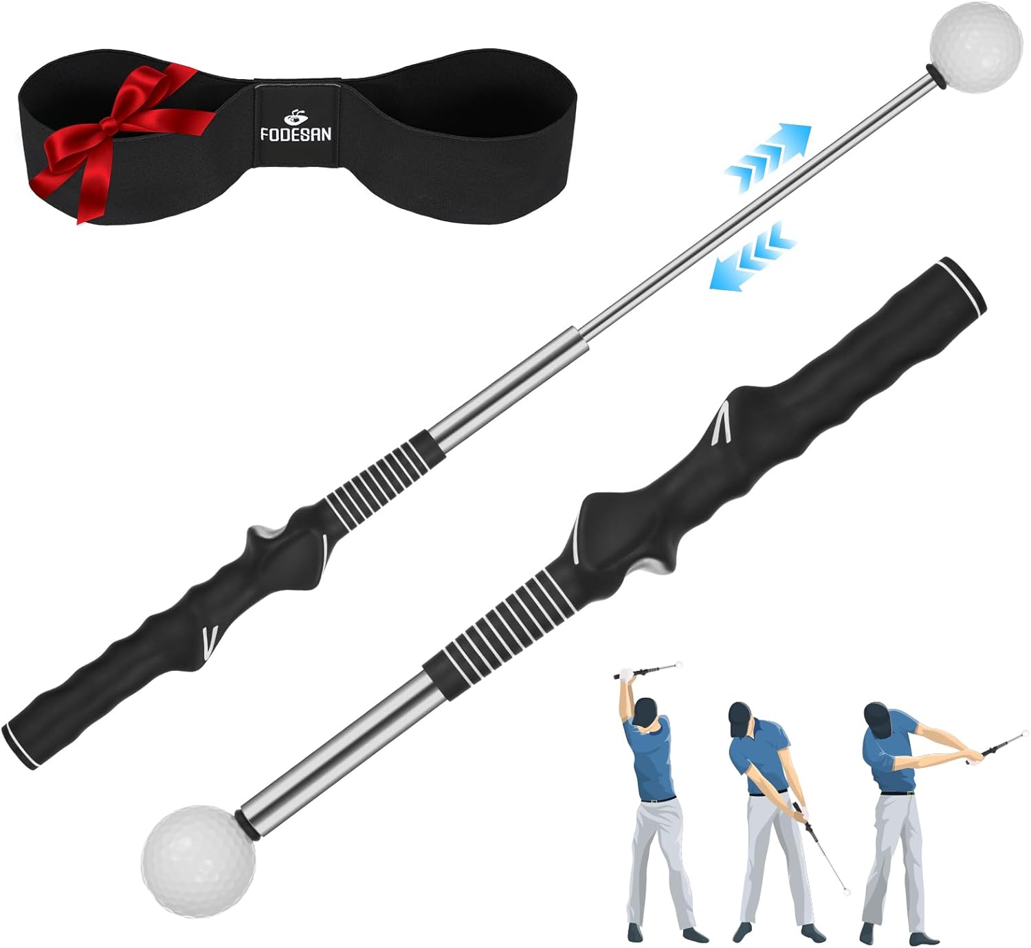 5-in-1 Retractable Golf Swing Trainer with Grip Trainer (Right/Left-Handed) — Instant Click Feedback