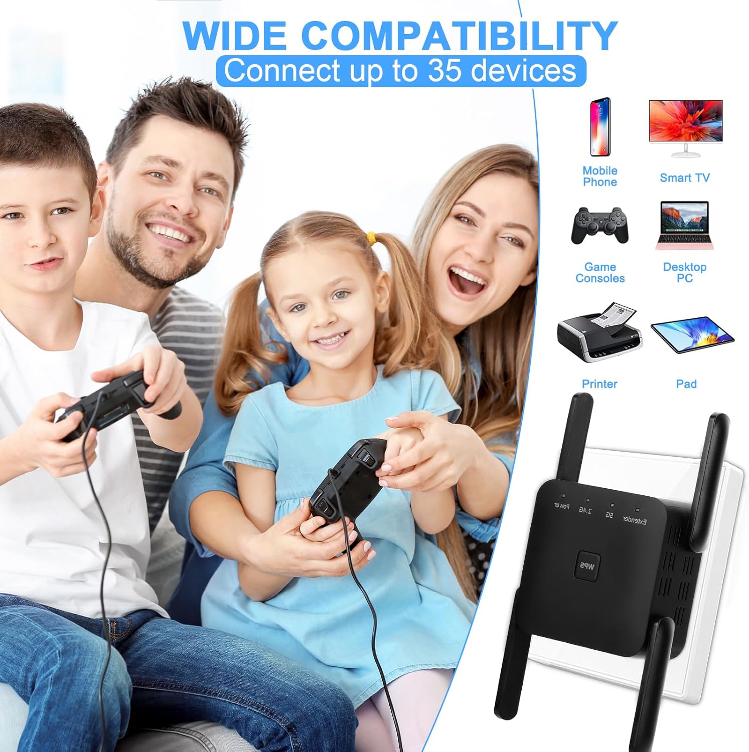 Thumbnail 5 de Aenxwa 2026 WLAN-Repeater 1200 Mbit/s Dualband mit 4 externen Antennen (Repeater/Router/AP) und LAN/WAN-Port