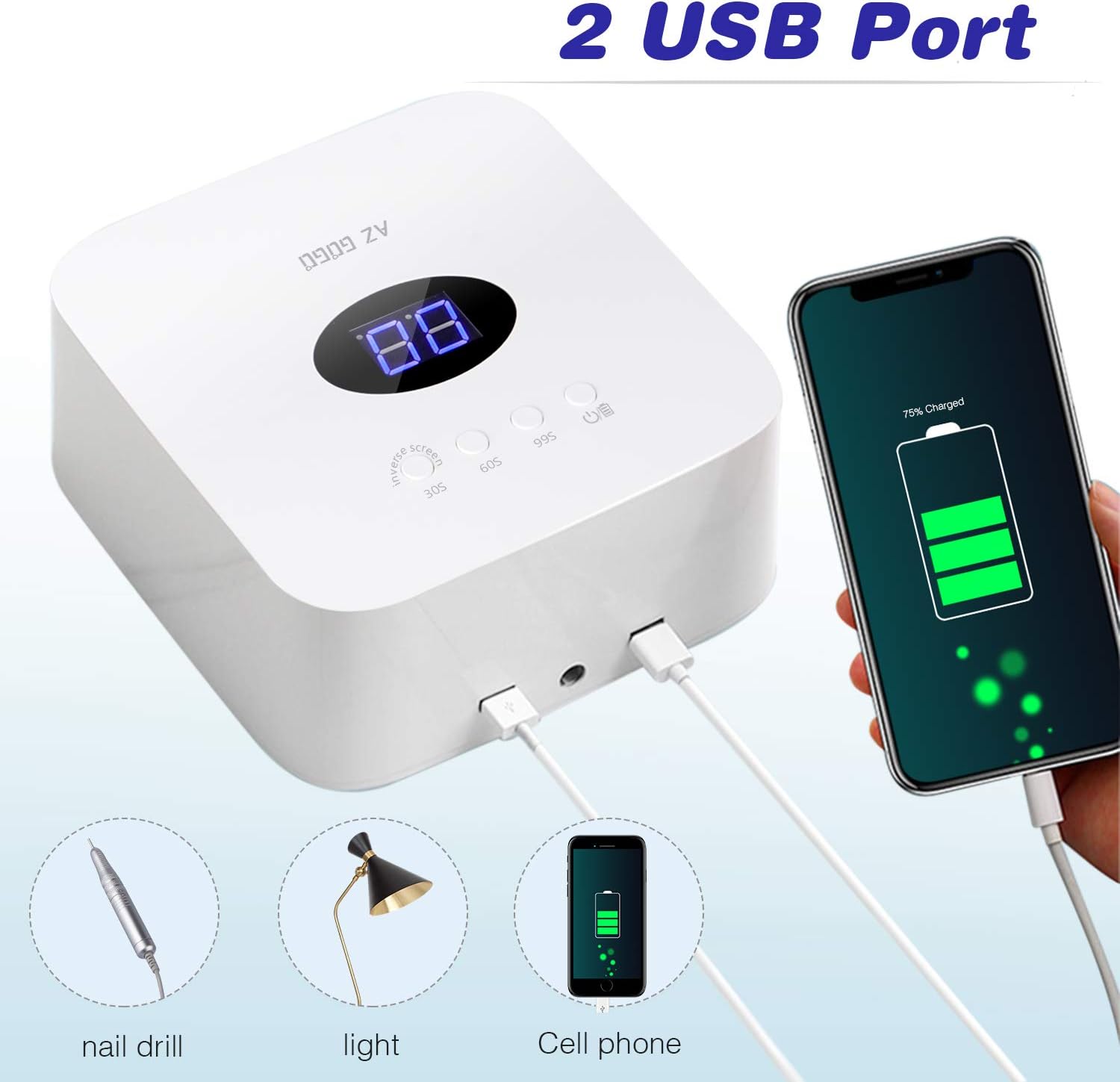 Detalle de AZ GOGO Lampe UV/LED sans fil pour ongles – rechargeable, polyvalente et sûre