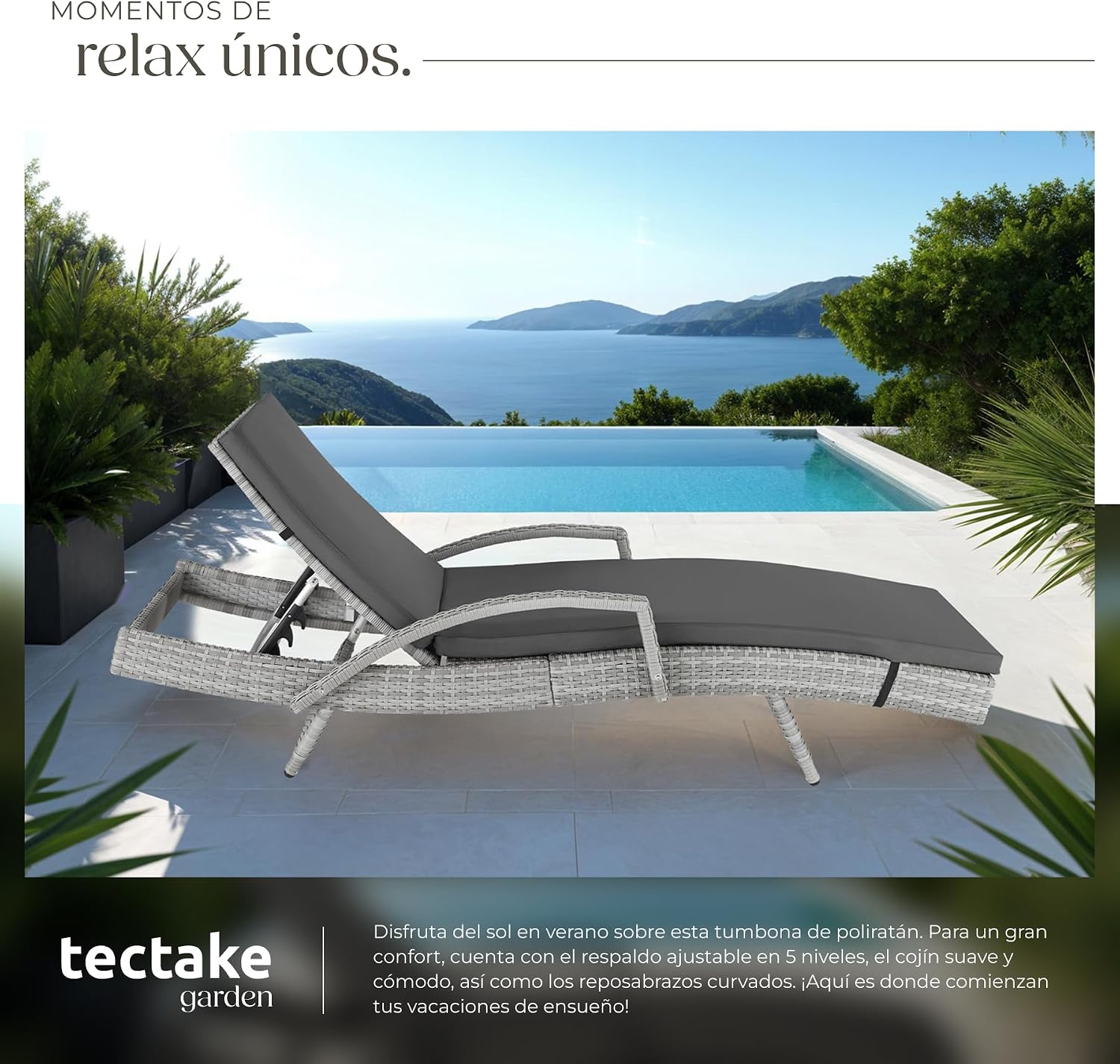 Thumbnail 5 de tectake® Tumbona de jardín con respaldo 5 posiciones