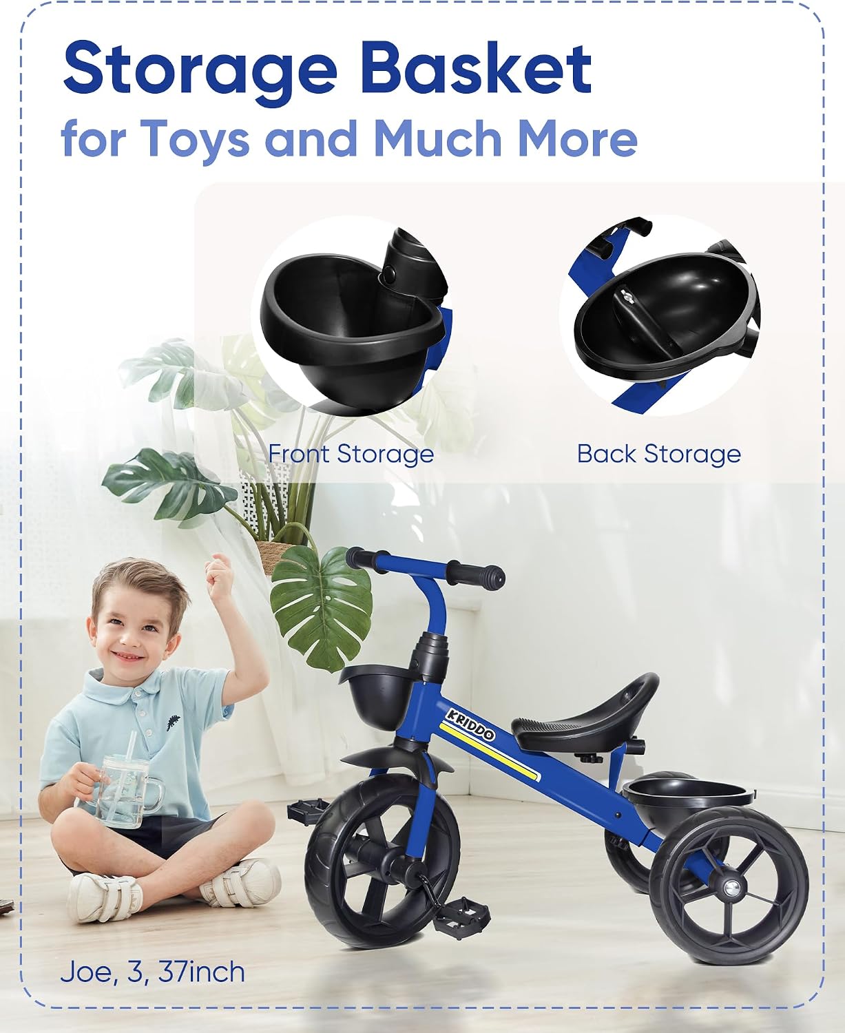 Detalle 2 de KRIDDO Kids Tricycle for 2–4 Years