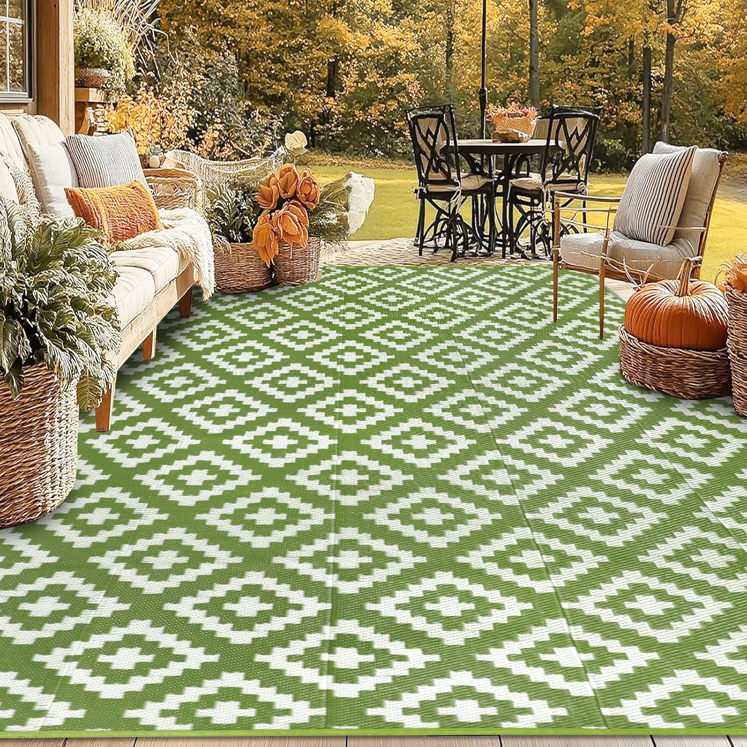 Thumbnail 6 de Homcomodar Outdoor Rug 270x365cm — Reversible, UV-Resistant Plastic Straw Deck Mat