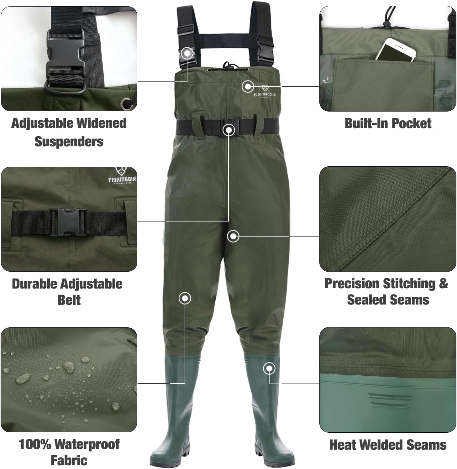 Thumbnail 2 de FISHINGSIR Waterproof Chest Waders with Boots, 2-Ply Nylon/PVC
