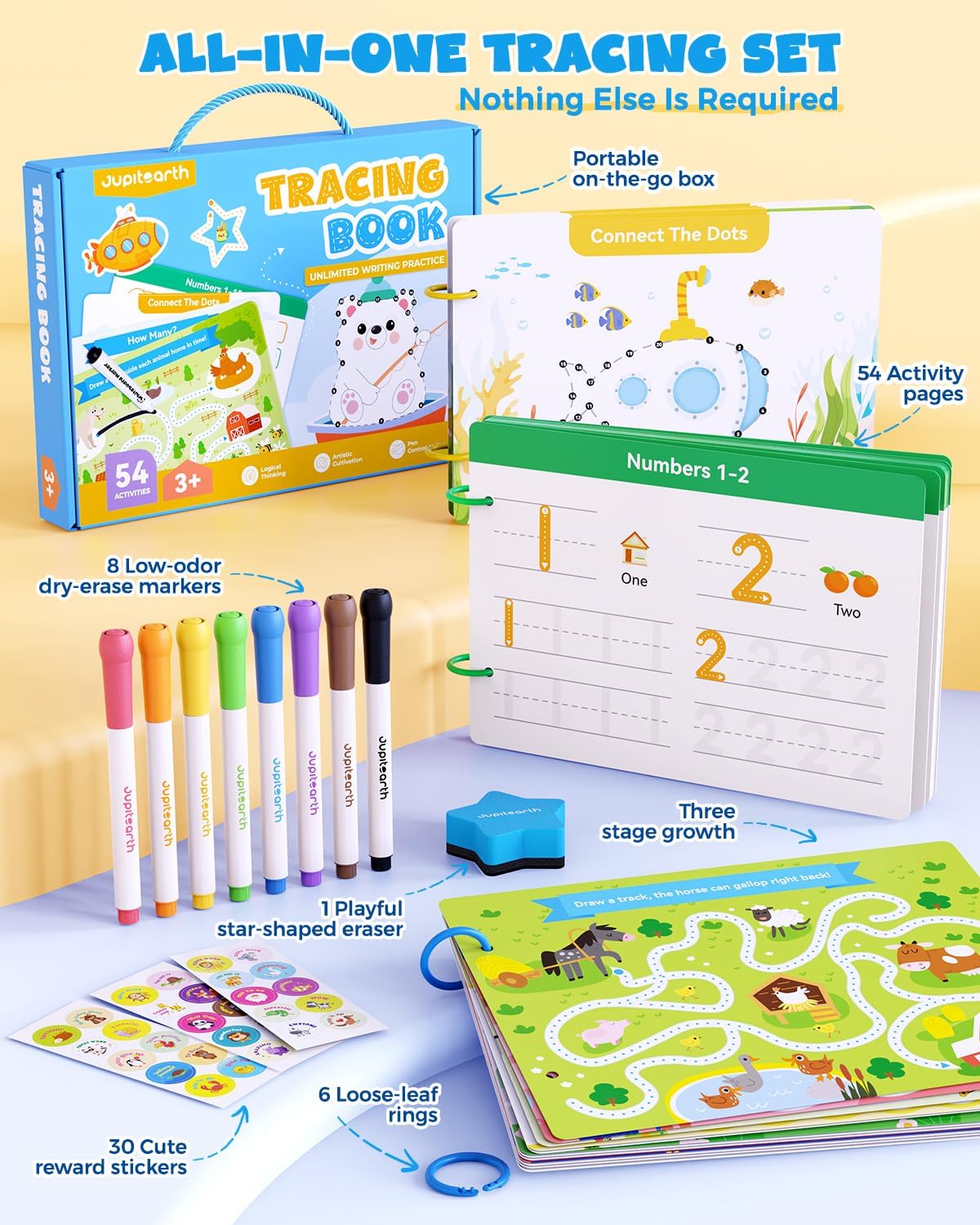 Thumbnail 1 de JUPITEARTH Preschool Tracing Book 54 pages