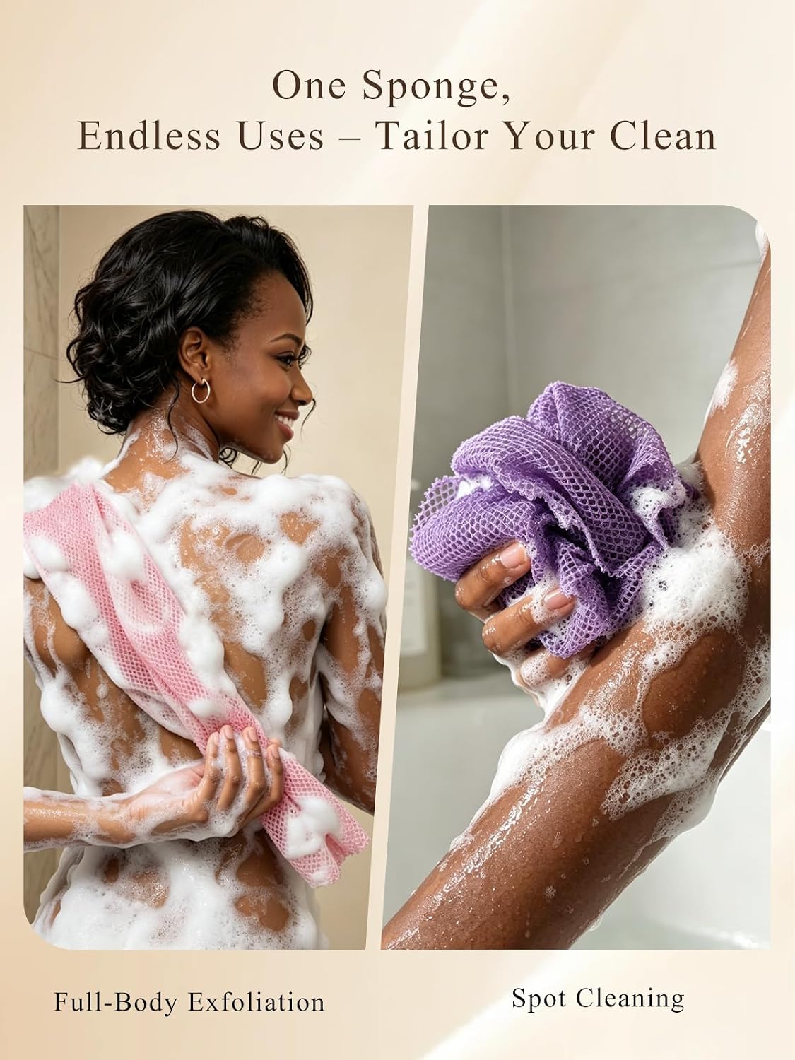 Detalle 2 de SPMKTBOZAI 4-Pack African Net Sponge, 45-Inch Nylon Body Exfoliator
