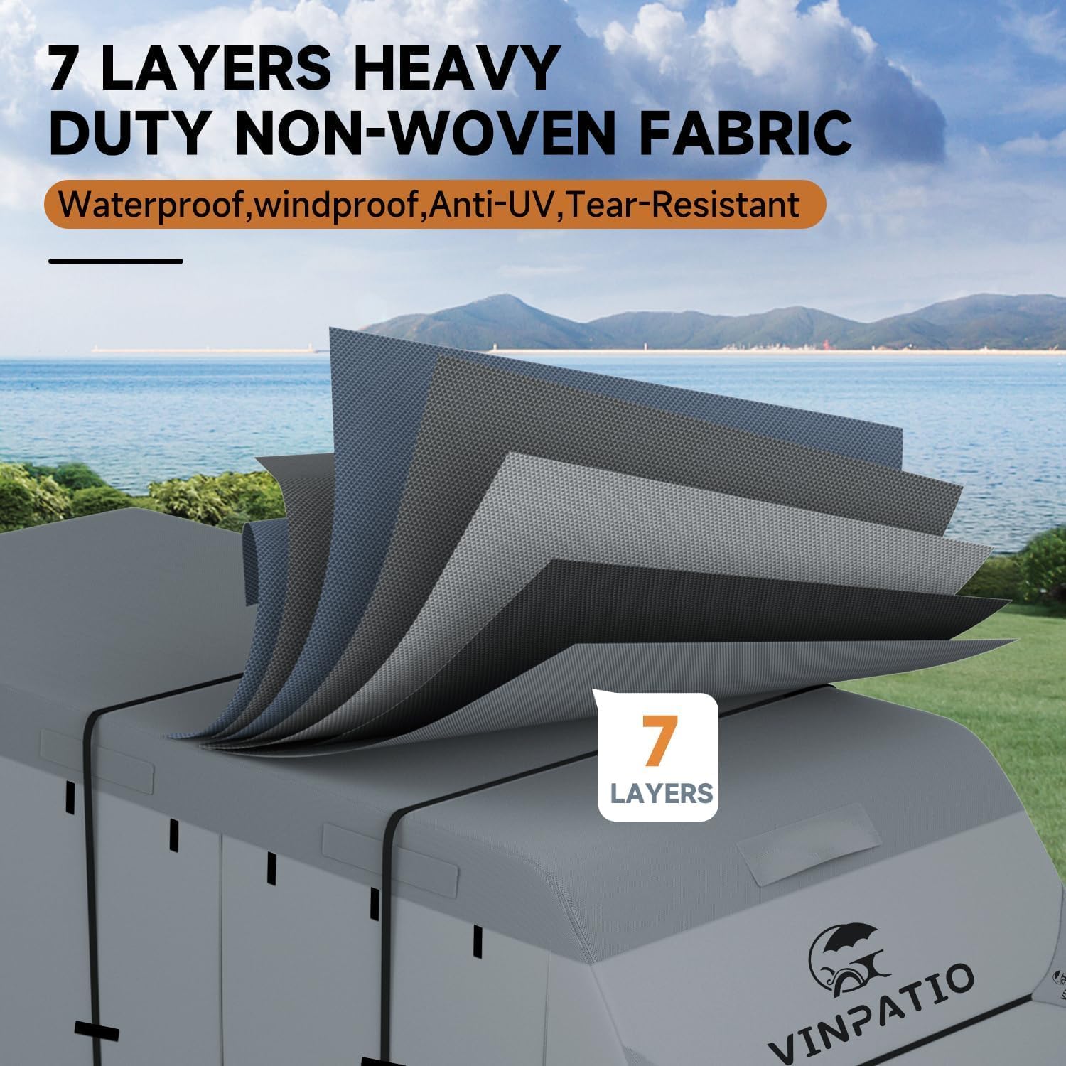 Detalle 2 de VINPATIO RV Cover 7-Layer Heavy Duty Cover for 38'-40' Travel Trailer (with Tongue Jack Cover)
