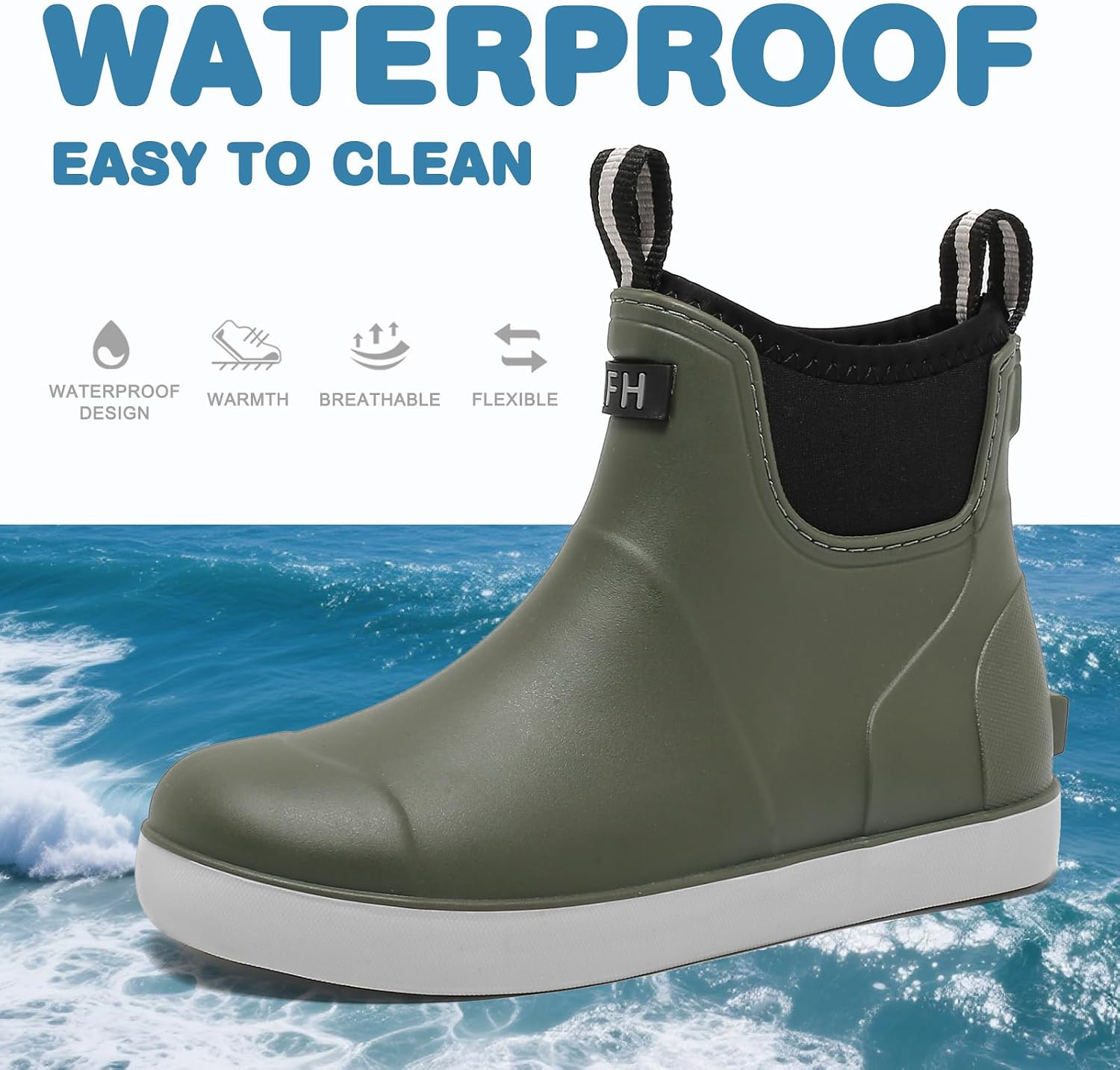 Detalle de Kids Waterproof Rubber Rain Boots, Ankle Chelsea Style with Anti-Slip Traction